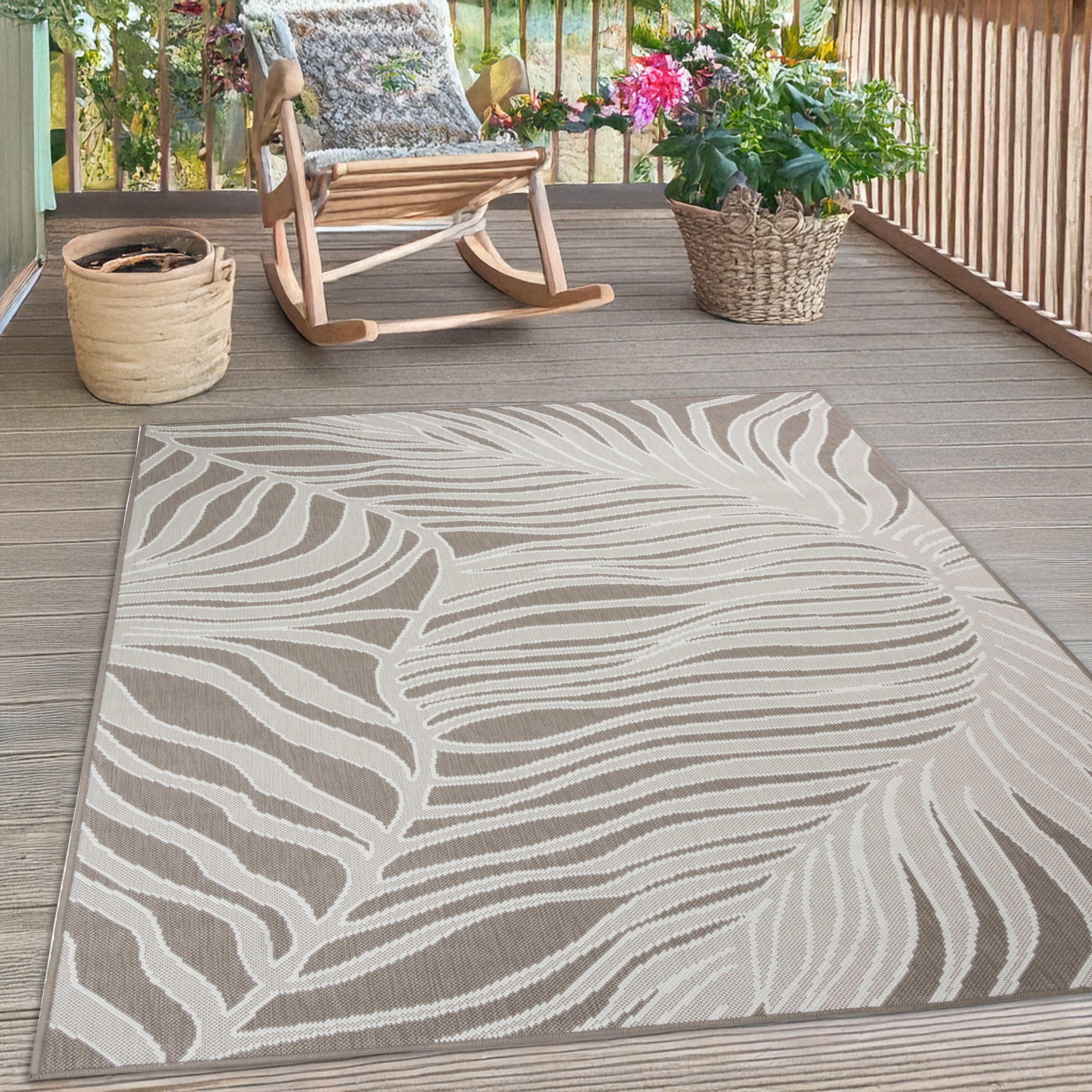 s.Oliver Teppich Skadom, Wende-Teppich im Blatt Design, auch für Balkon und Terrasse, rechteckig, Höhe: 5 mm, für In- und Outdoor geeignet, wetterfest & UV-beständig