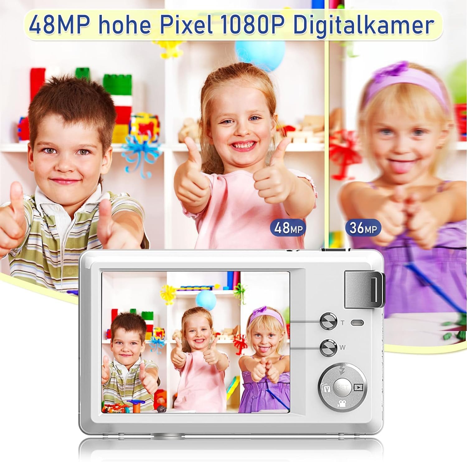 Fine Life Pro Kompaktkamera (48 MP, 16x Digitalzoom, Elektronischer Bildstabilisator, 4K HD 1080P Fotokam)