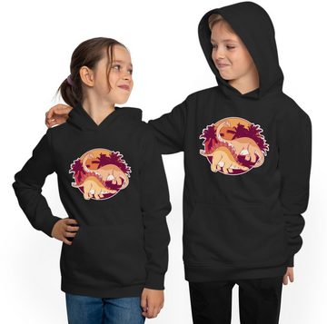 MyDesign24 Hoodie Kinder Kapuzen Sweatshirt - Brachiosaurus und Stegosaurus Kapuzensweater mit Aufdruck schwarz, i33