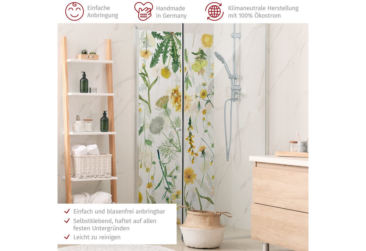 Thumbnail - Bilderdepot24 Badrückwand Aquarell grün Duschrückwand ohne Bohren Dusche Muster, (1-tlg., Hart-Folie Smart matt 0,35 mm)...