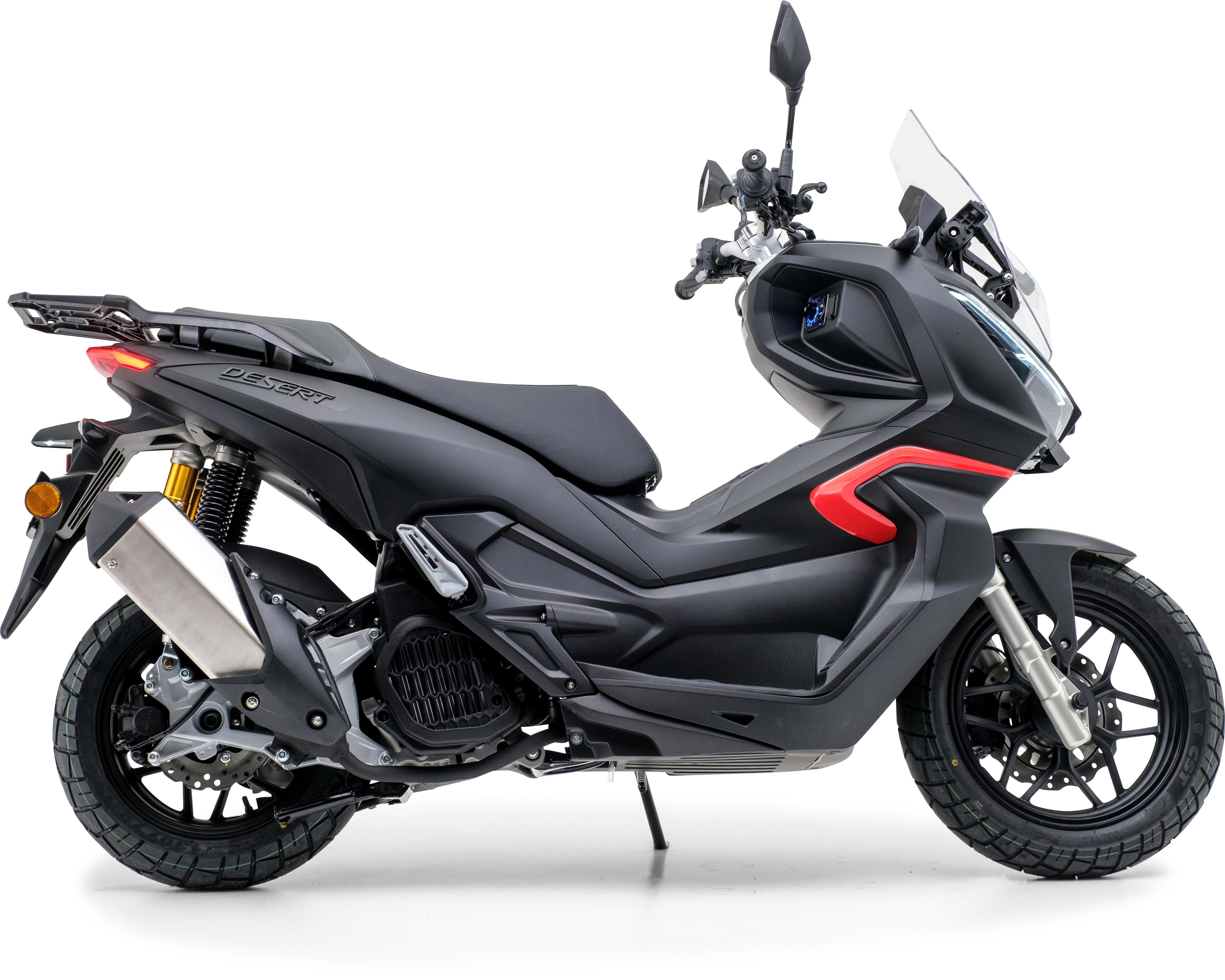 Burnout Motorroller QS125 ADV Mattschwarz, 125 ccm, 99 km/h, Euro 5+, LED Beleuchtung, Digitales 7 Zoll TFT Tacho, Windschild verstellbar