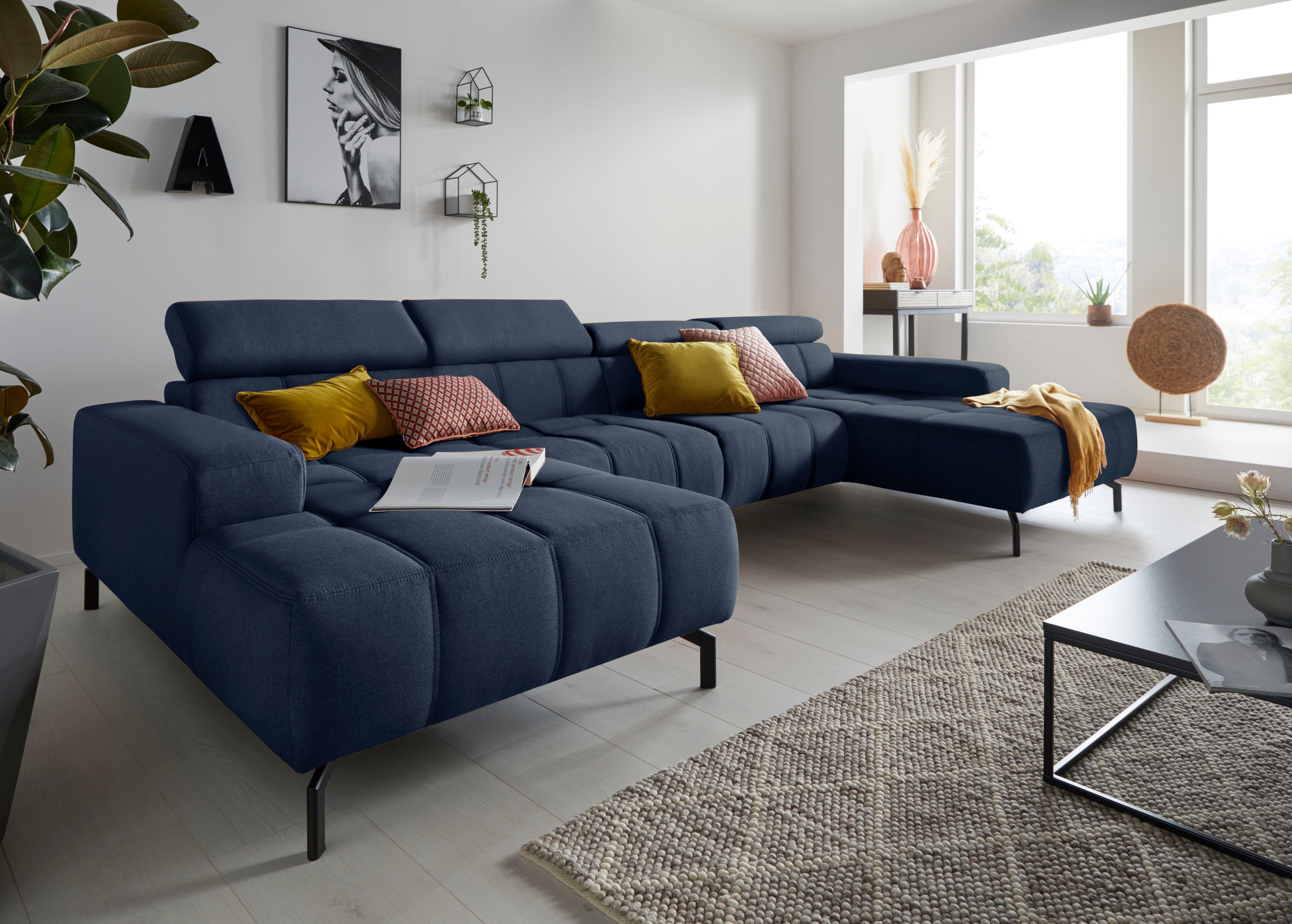 DOMO collection Wohnlandschaft Cunelli tolle Sitznähte als Designelement, fester Sitzkomfort, U-Form, wahlweise mit Kopfteilverstellung, bodenfrei