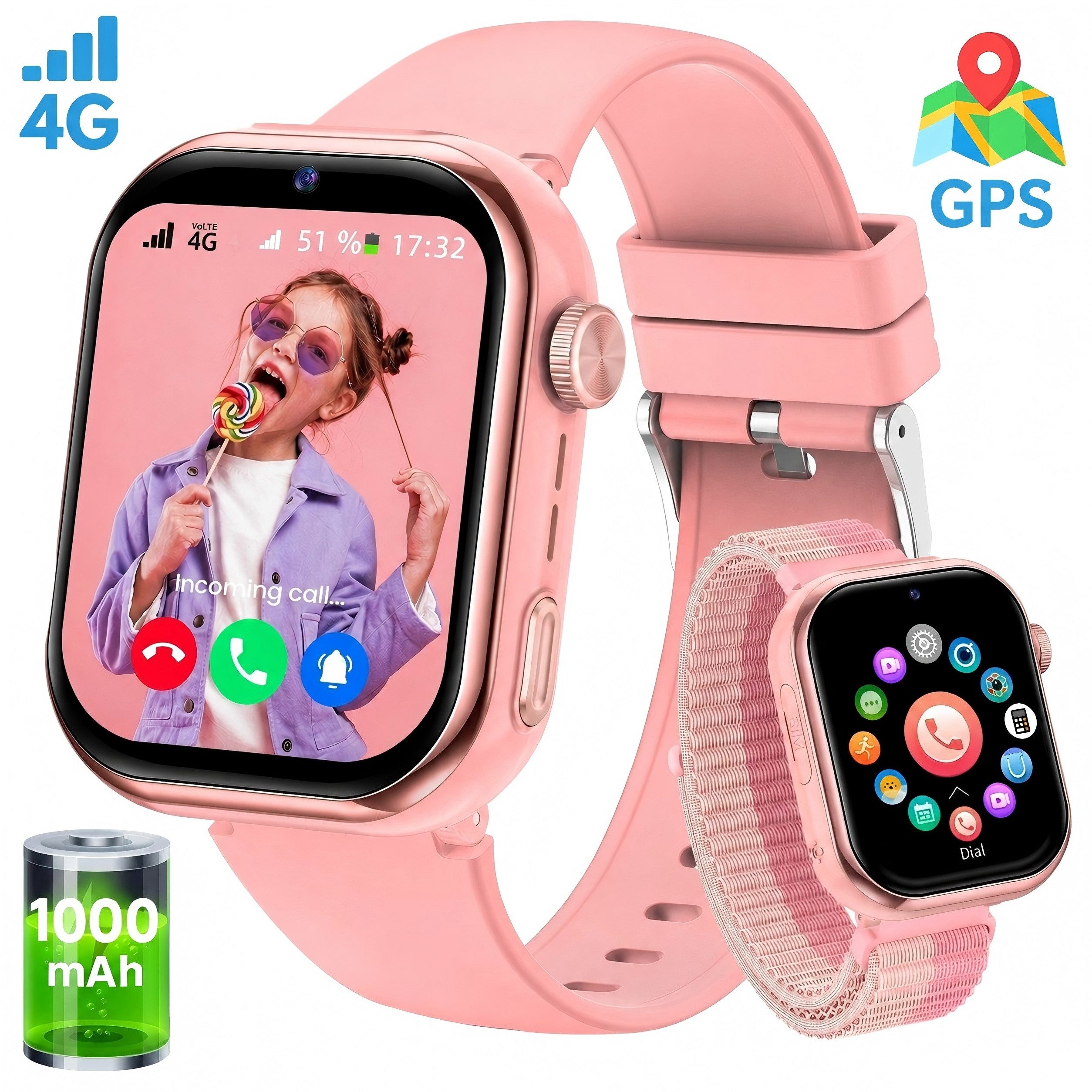 SWGOTA 2026 NEUE 4G Kinder Smartwatch 1000mAh mit GPS & Telefonfunktion Smartwatch (1,83 Zoll), Dual-Kamera mit je 3 MP, Smartwatch für Kinder, für 4–12 Jungen und Mädchen,für Android und IOS