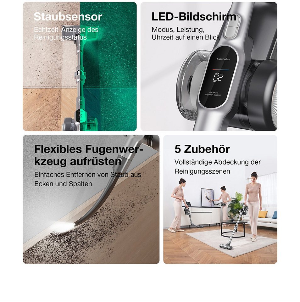 Jimmy Bodenstaubsauger H10 Flex Akku-Hand-und Stielstaubsauger Akku Staubsauger, 650 W, 245AW Saugkraft, 4 Reinigungsmodi, 0,6L Staubbehälter, 2500mAh Akku