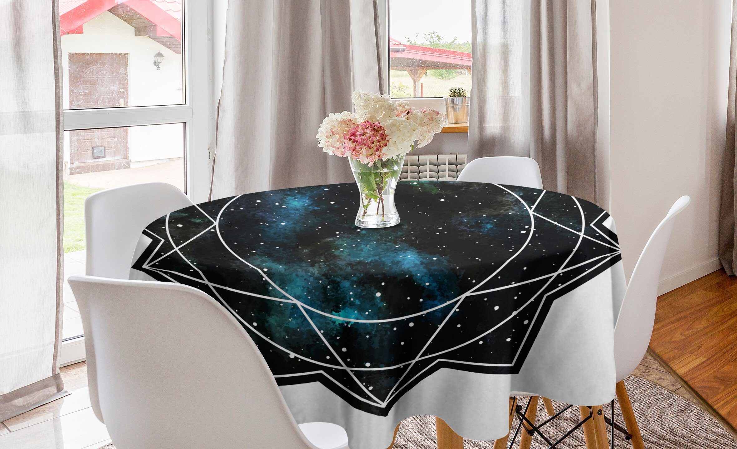 Kreis Abdeckung Abakuhaus Küche Tischdecke Galaxy Esszimmer Tischdecke Stern Mandala Dekoration, polygonal für