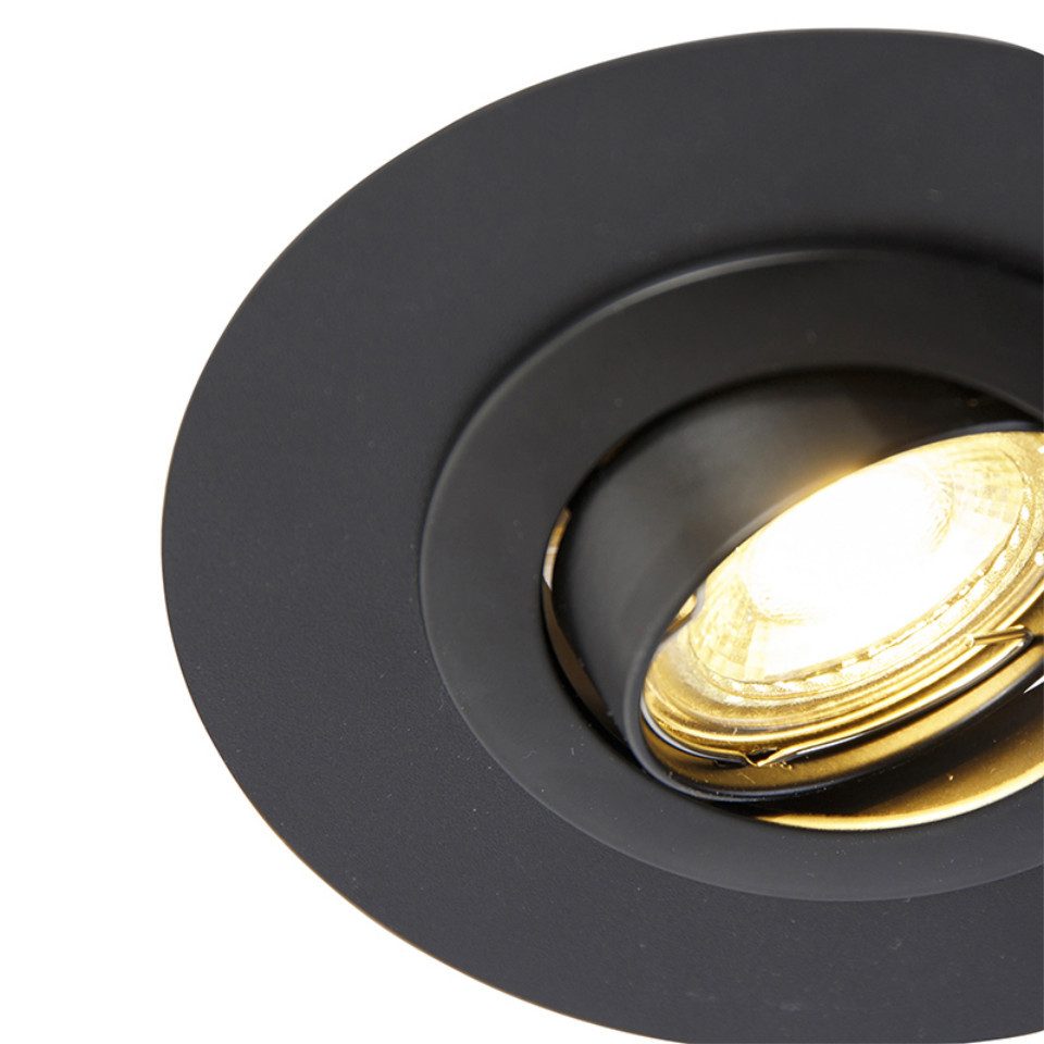 Qazqa LED Einbaustrahler Edu, ohne Leuchtmittel, Warmweiß, QAZQA Downlight, gu10, Schwarz, Stahl, Modern