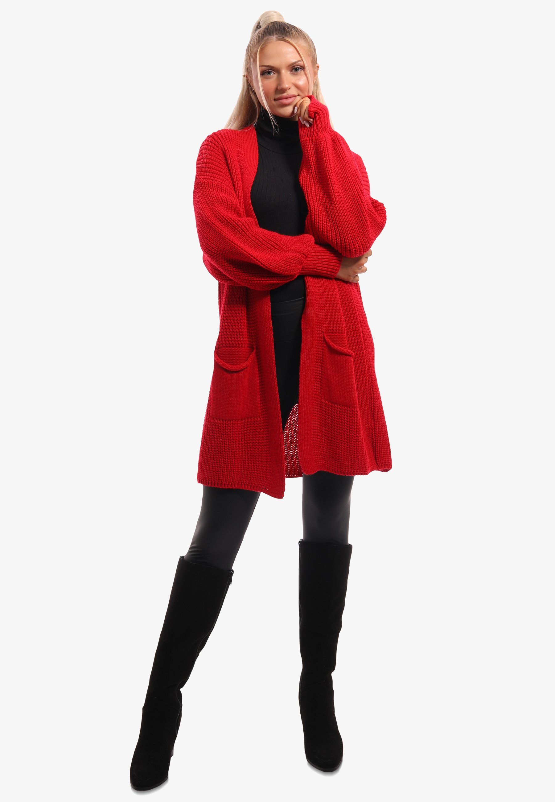 YC Fashion Taschen Unifarbe, Size mit Cardigan Strick-Cardigan mit rot One Style aufgesetzten in Taschen &