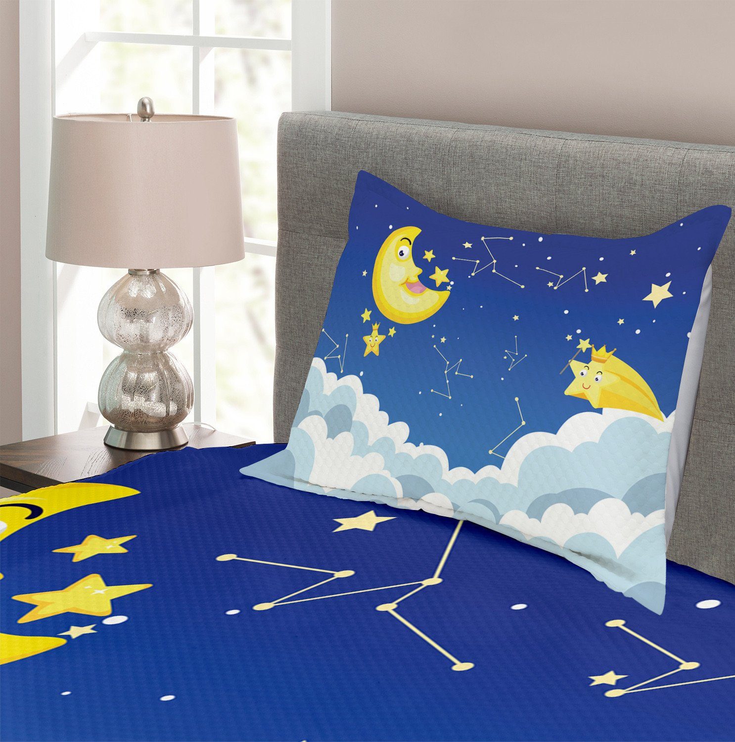 Tagesdecke Zodiac Cartoon Waschbar, mit Mond Constellations Set Kissenbezügen Abakuhaus,