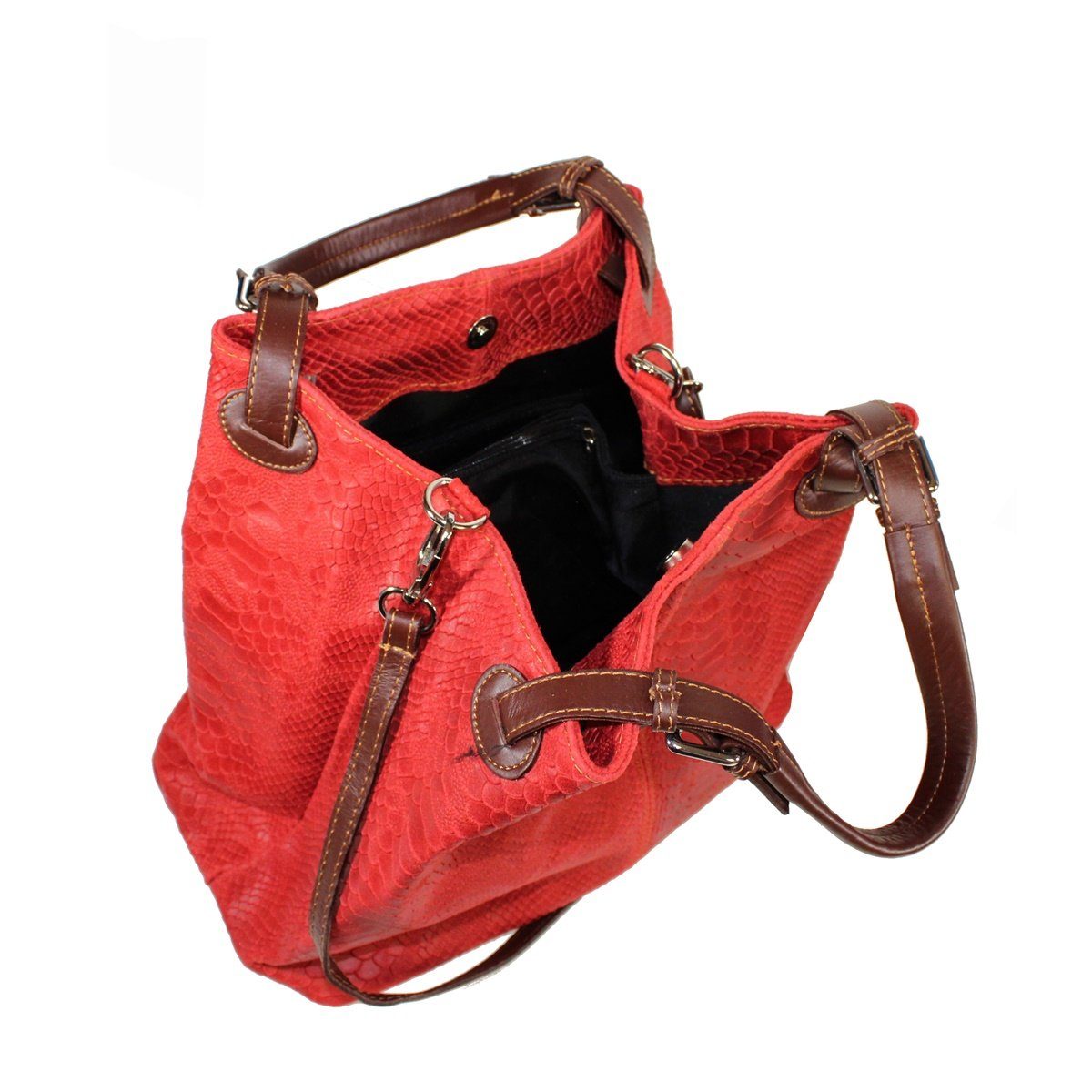 Prägung, fs-bags fs6929, Italy Handtasche Rot Leder Made in mit