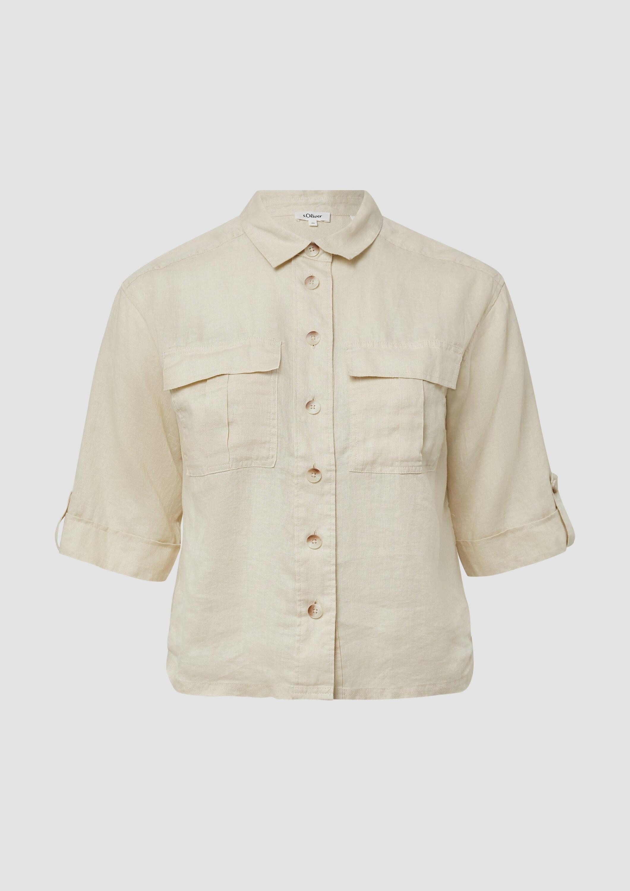 s.Oliver Kurzarmbluse Bluse Leinen-Overshirt im Relaxed Fit mit weiten 3/4-Ärmeln