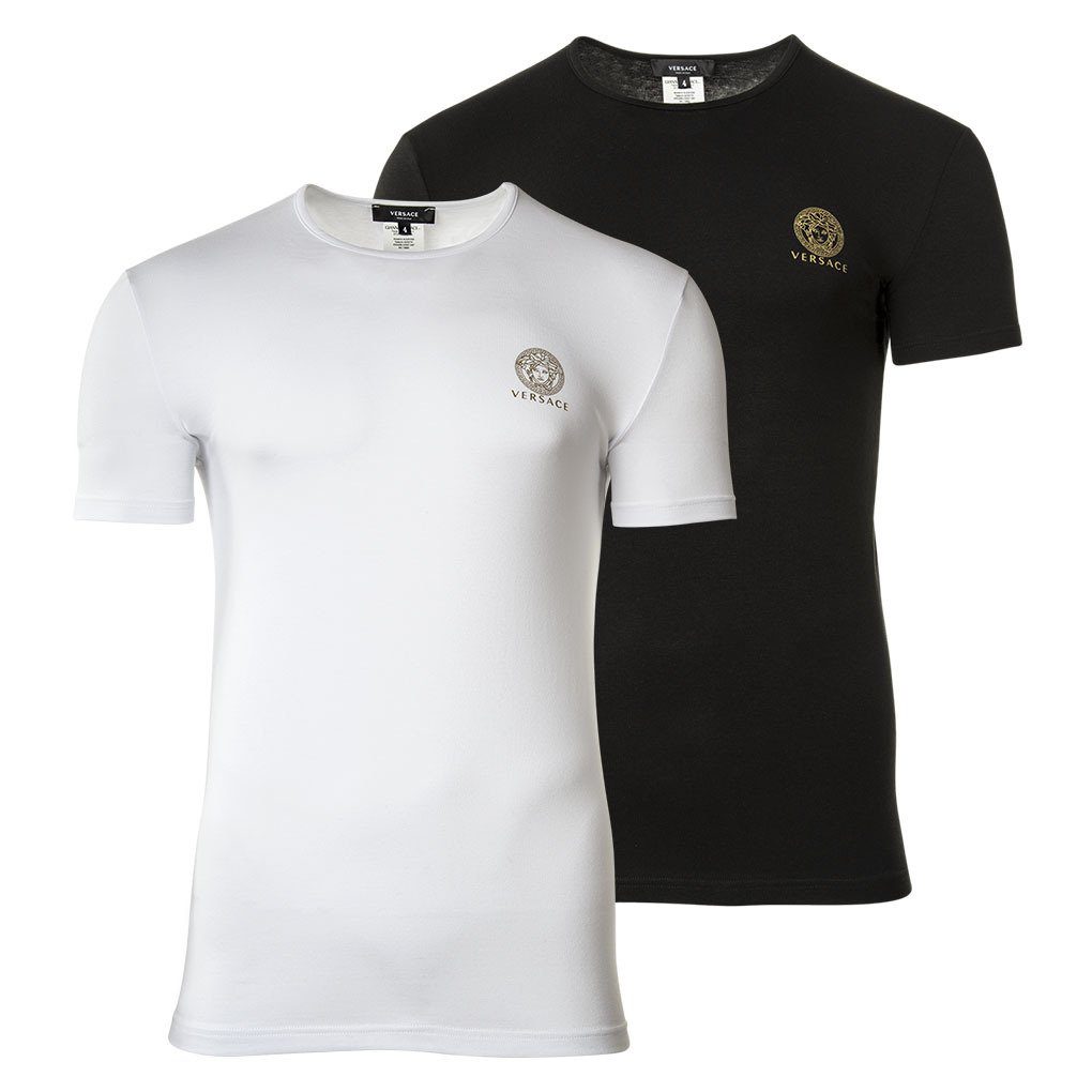 Versace T-Shirt Herren T-Shirt, 2er Pack - Unterhemd, Rundhals Weiß/Schwarz