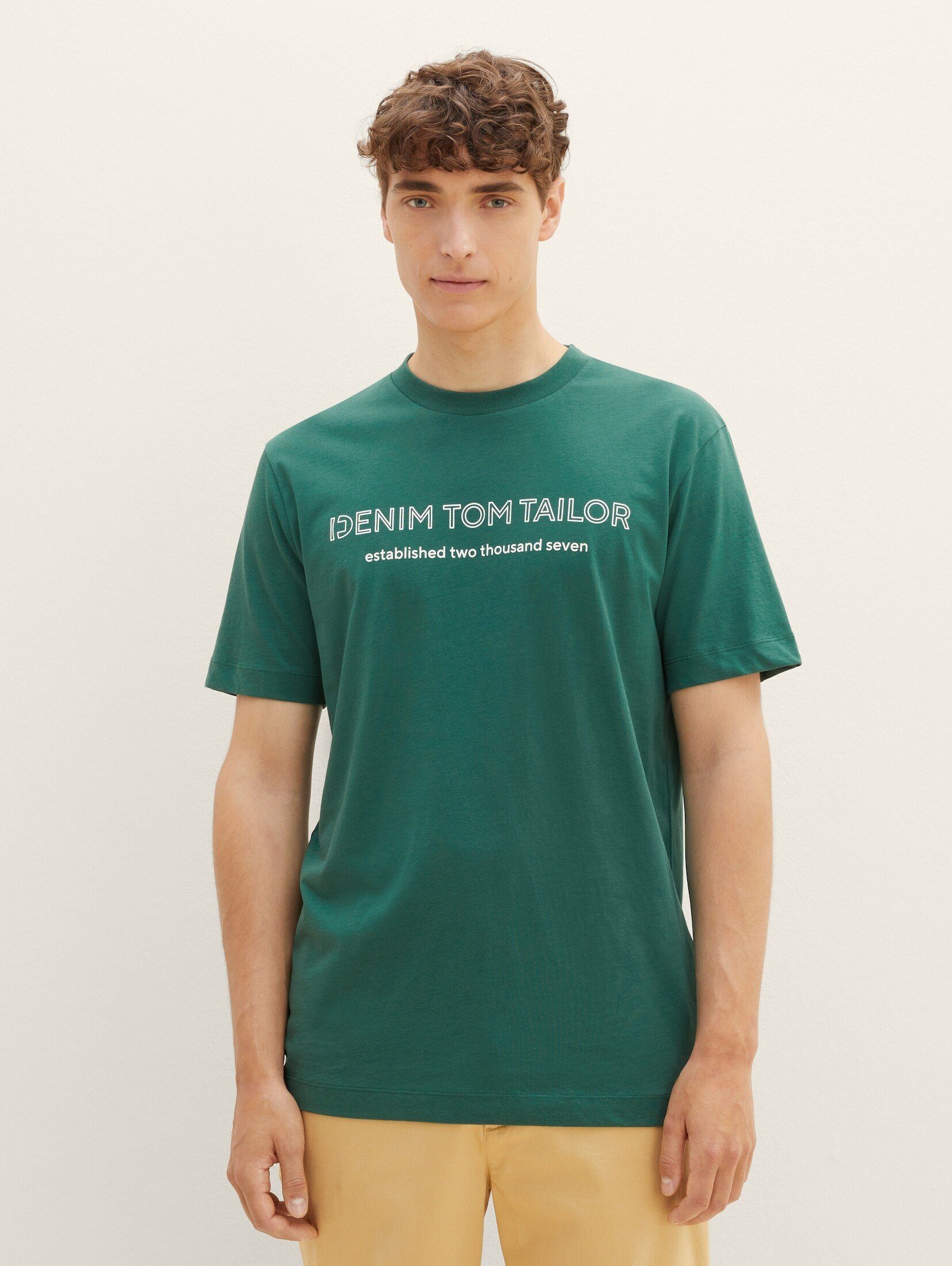 Green Hunter Denim T-Shirt TAILOR mit TOM T-Shirt Logoprint