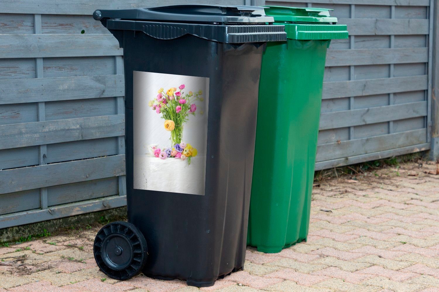 Sticker, (1 Mülltonne, Mülleimer-aufkleber, Stillleben Blumen MuchoWow - Container, - Abfalbehälter Farben Wandsticker St),