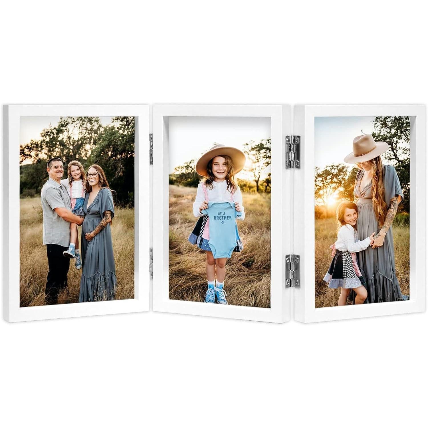 LuxusKollektion Bilderrahmen Collage Bilderrahmen für 3 Fotos 13x18 cm Holz Weiß Aufklappbar mit Glasfront