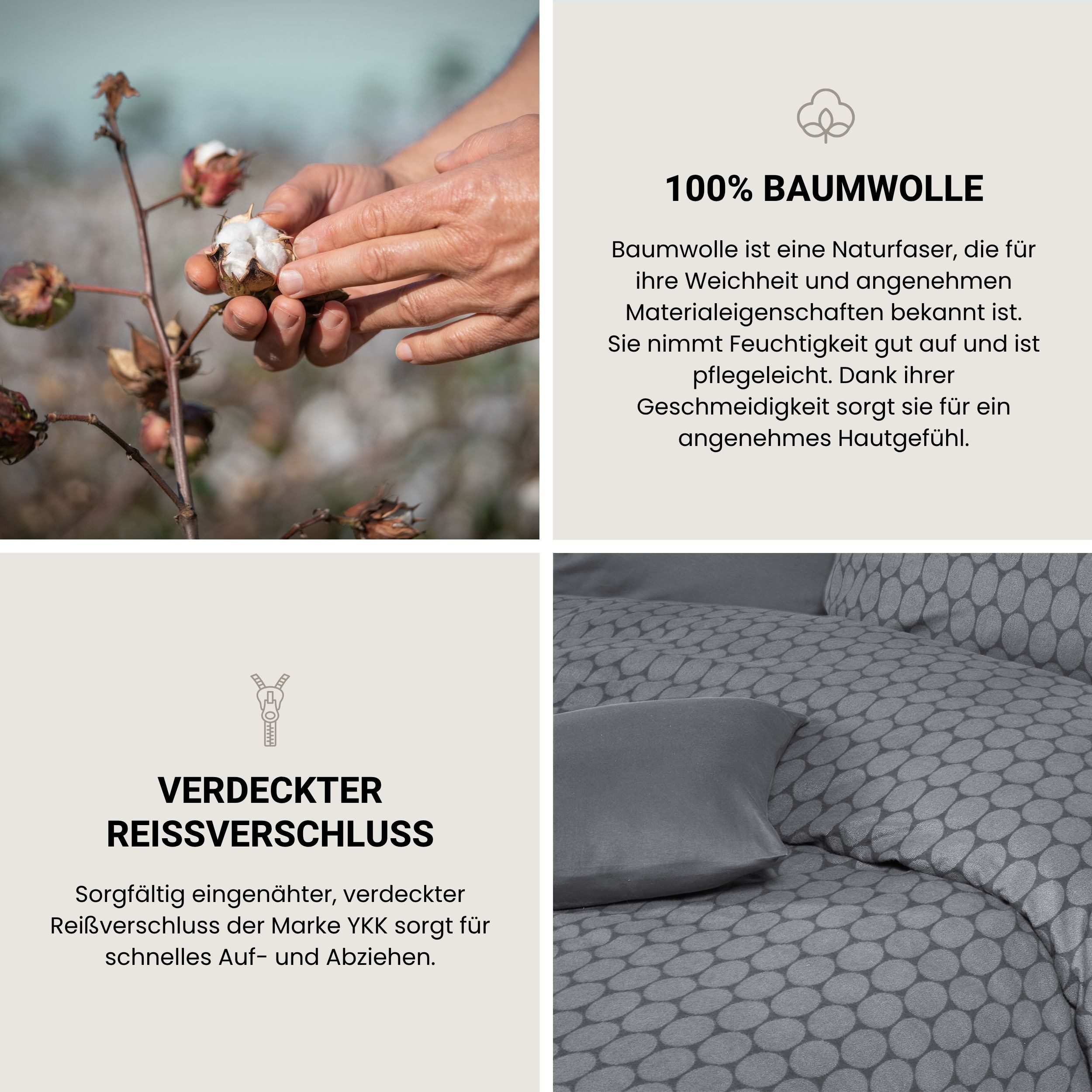 Schiesser Bettwäsche Drops aus wärmender Feinbiber-Qualität mit dezentem Grafikprint, Feinbiber, 2 teilig, OEKO-TEX® MADE IN GREEN – Bild 3 von 5