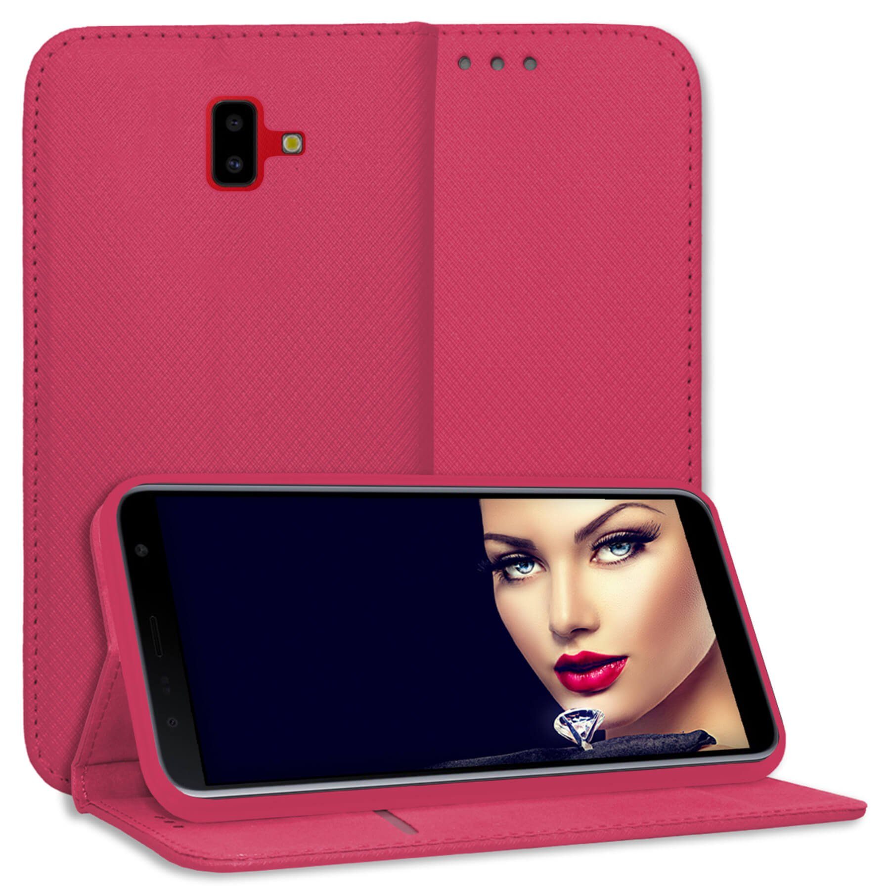 mtb more energy Smartphone-Hülle Smart Magnet für Samsung Galaxy J6 Plus, Pink, Bookstyle Klapphülle Cover Wallet Case aus Kunstleder