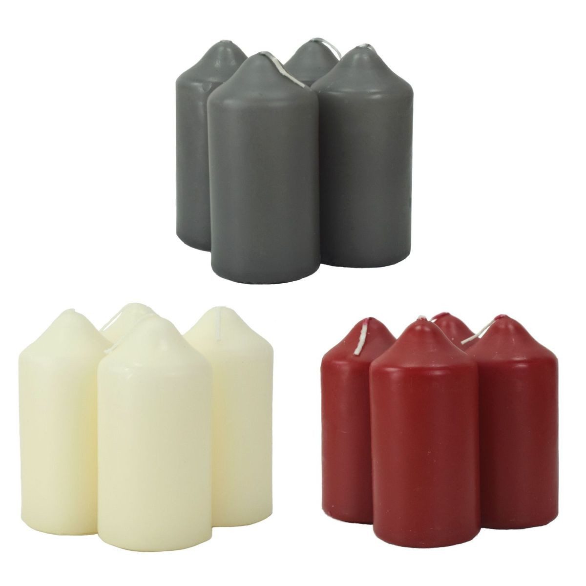KCB Stumpenkerze Kerzenset 4er ca. 4,5 x 9 cm Rot, Grau oder Weiß Stumpenkerzen, Durchbrennschutz