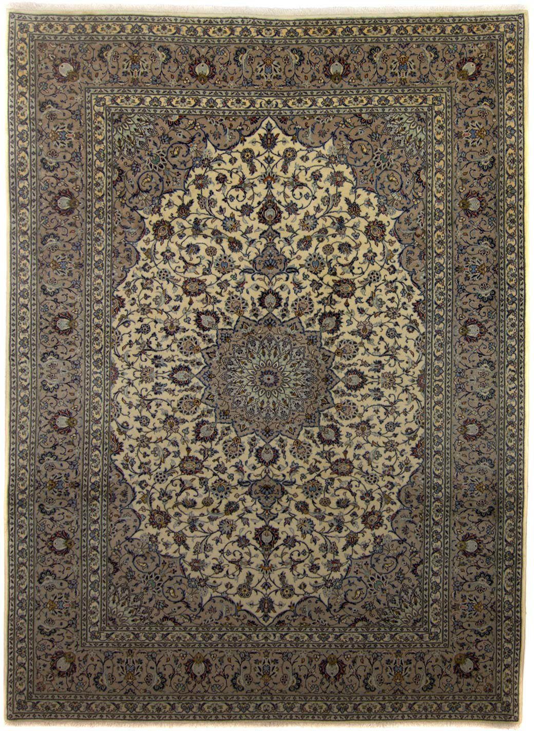 Wollteppich Keshan Medaillon Beige chiaro 340 x 252 cm, morgenland, rechteckig, Höhe: 10 mm, Unikat mit Zertifikat
