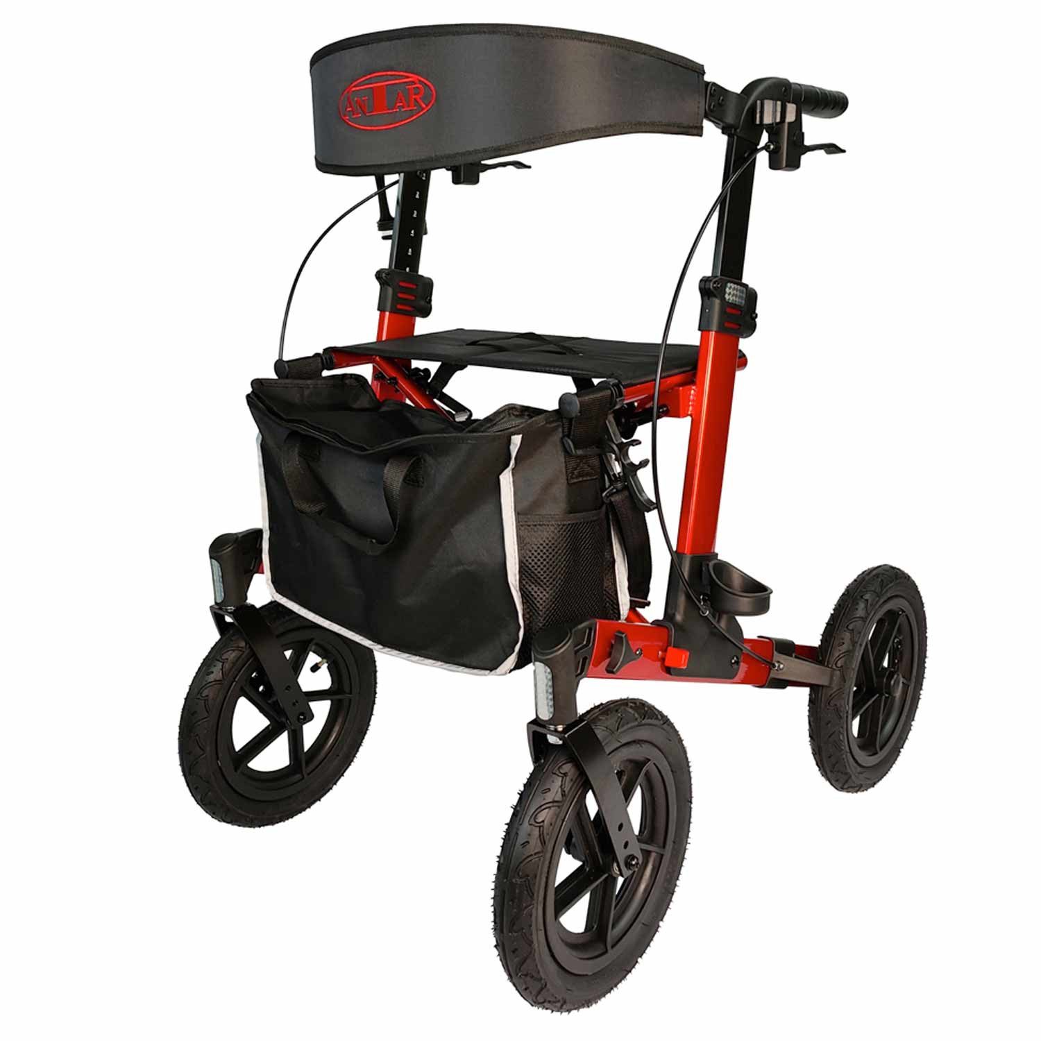 Antar Rollator Antar AT51045 Outdoor Rollator Premium mit Luftreifen Rot, 29-cm-Luftreifen, für unebene Wege und Außenbereiche