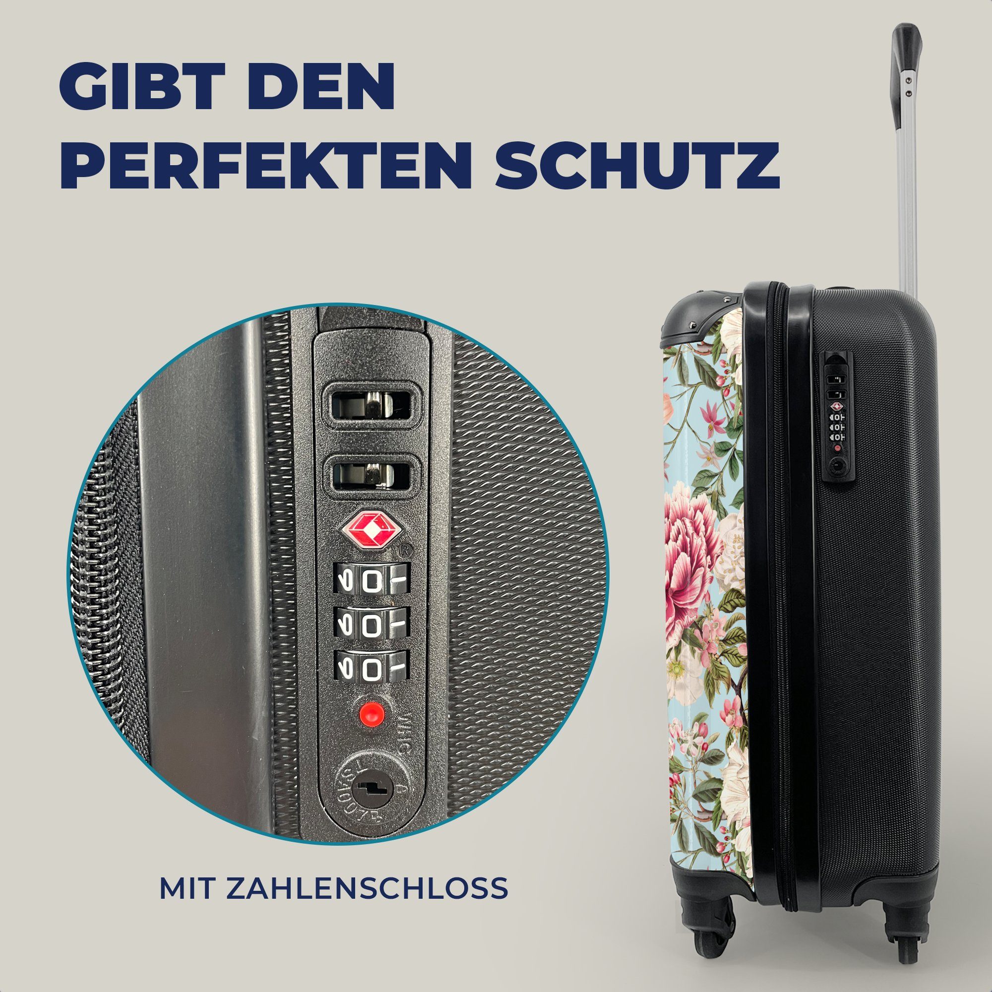 - Handgepäck Ferien, mit Reisekoffer 4 Handgepäckkoffer für Rollen, Muster, Reisetasche - Blumen Rosa Trolley, rollen, MuchoWow