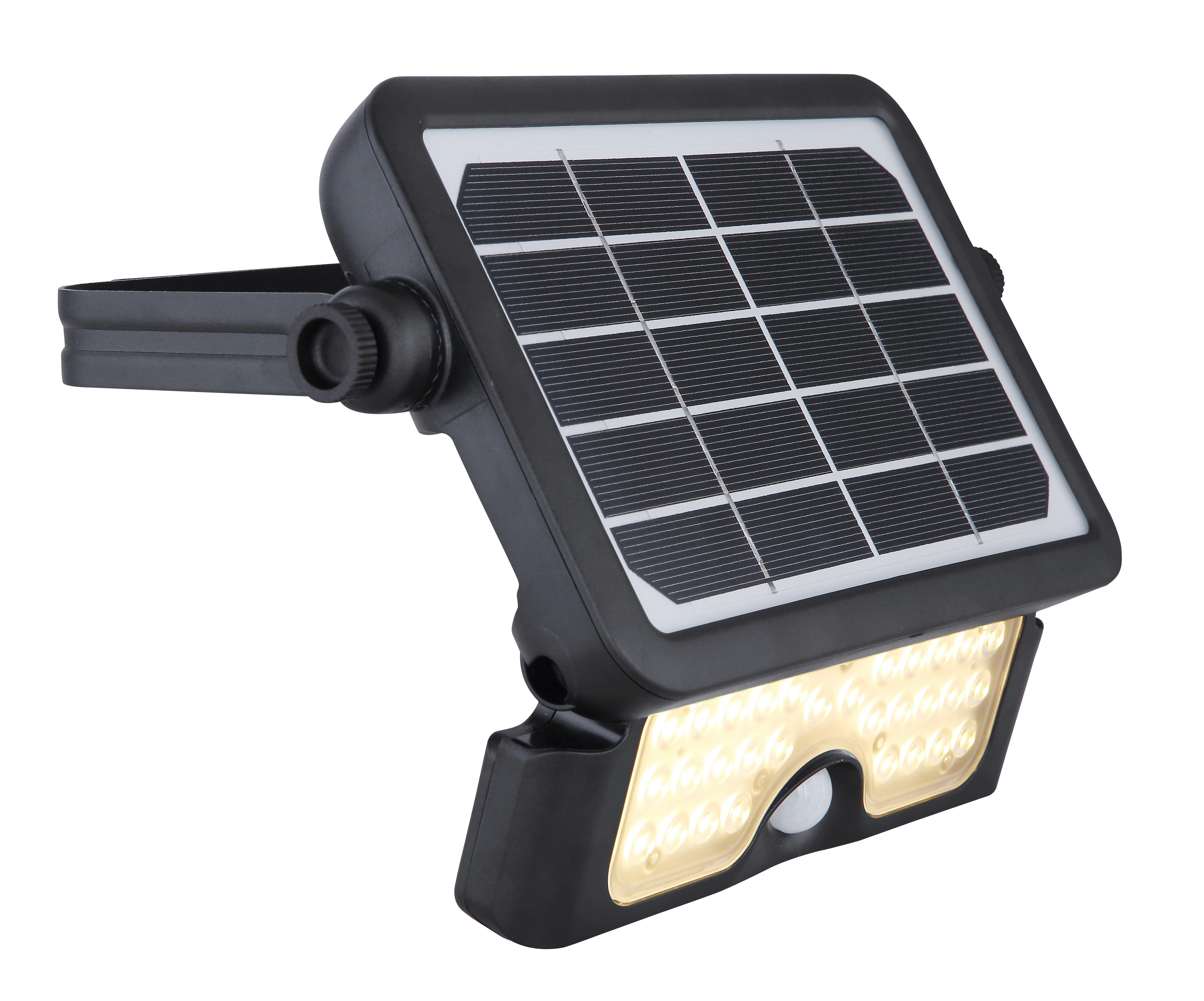 GLOBO LIGHTING LED Solarleuchte SOLARLEUCHTE KUNSTSTOFF SCHWARZ, 1XLED, LED fest integriert, Warmweiß, Solar/IP65/Baustrahler/schwenkbar/3000K