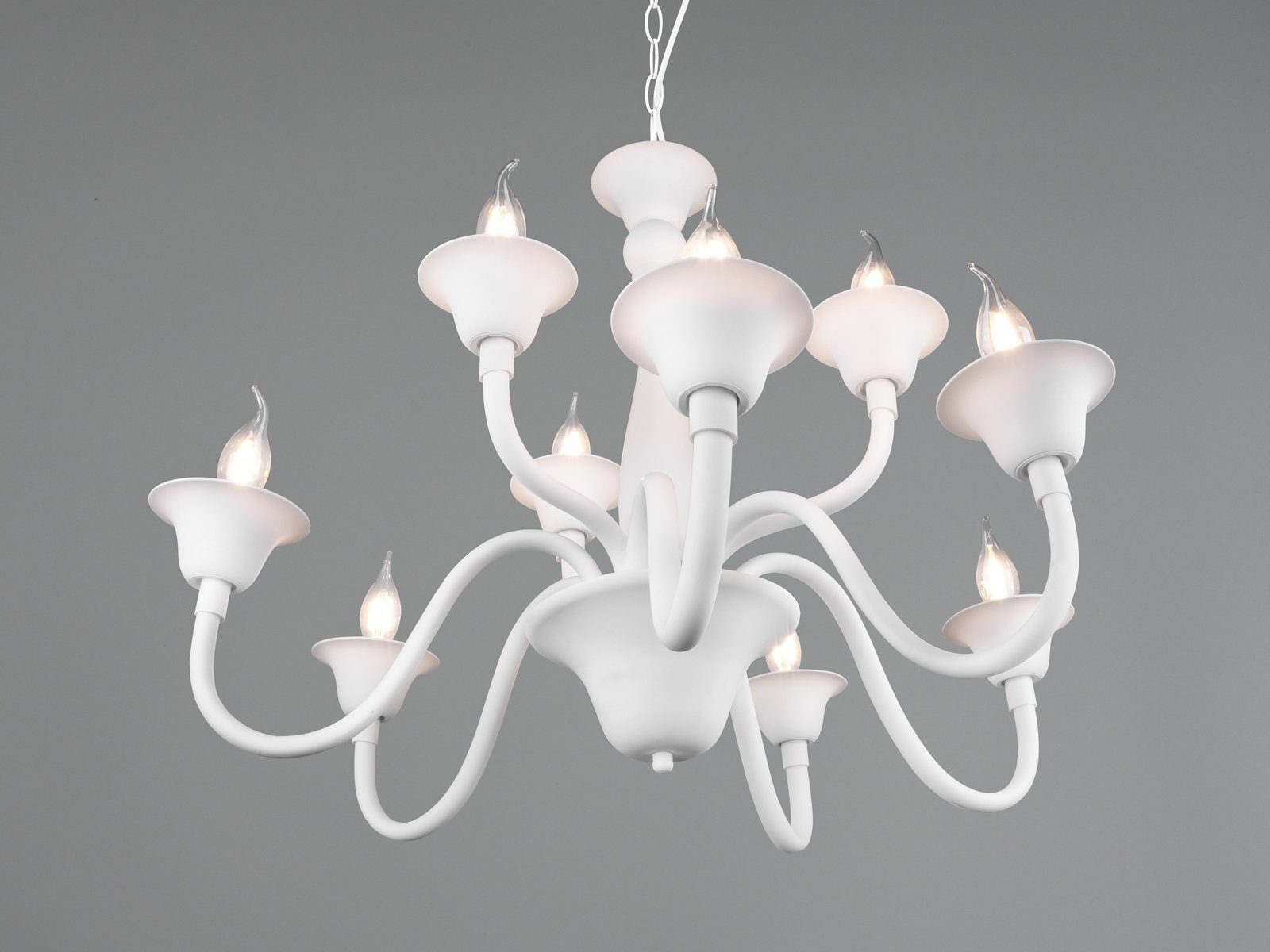 LED Ø Weiß, Metall Vintage Lampe wechselbar, warmweiß, hängend, LED Große-r Kronleuchter, 9-flammige meineWunschleuchte 72cm