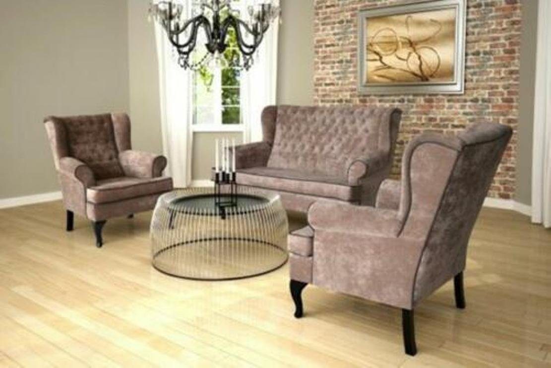 JVmoebel Chesterfield-Sofa, Chesterfield Wohnzimmer Sofagarnitur Textil Polster Sitz Sofa Couch Garnitur Neu