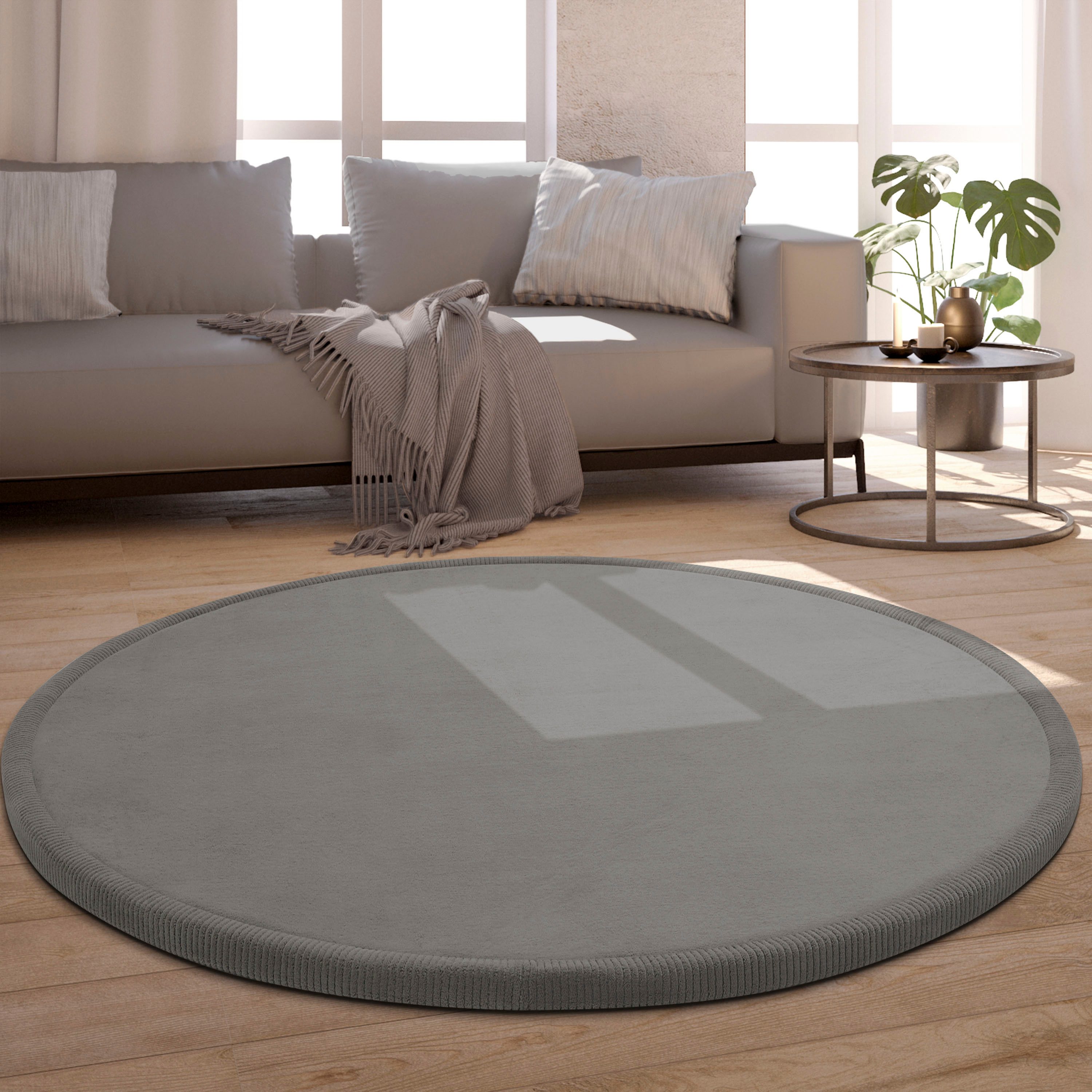 Teppich Tatami 475, Paco Home, rund, Höhe: 24 mm, Kurzflor, Uni Farben, mit Memory Foam, waschbar