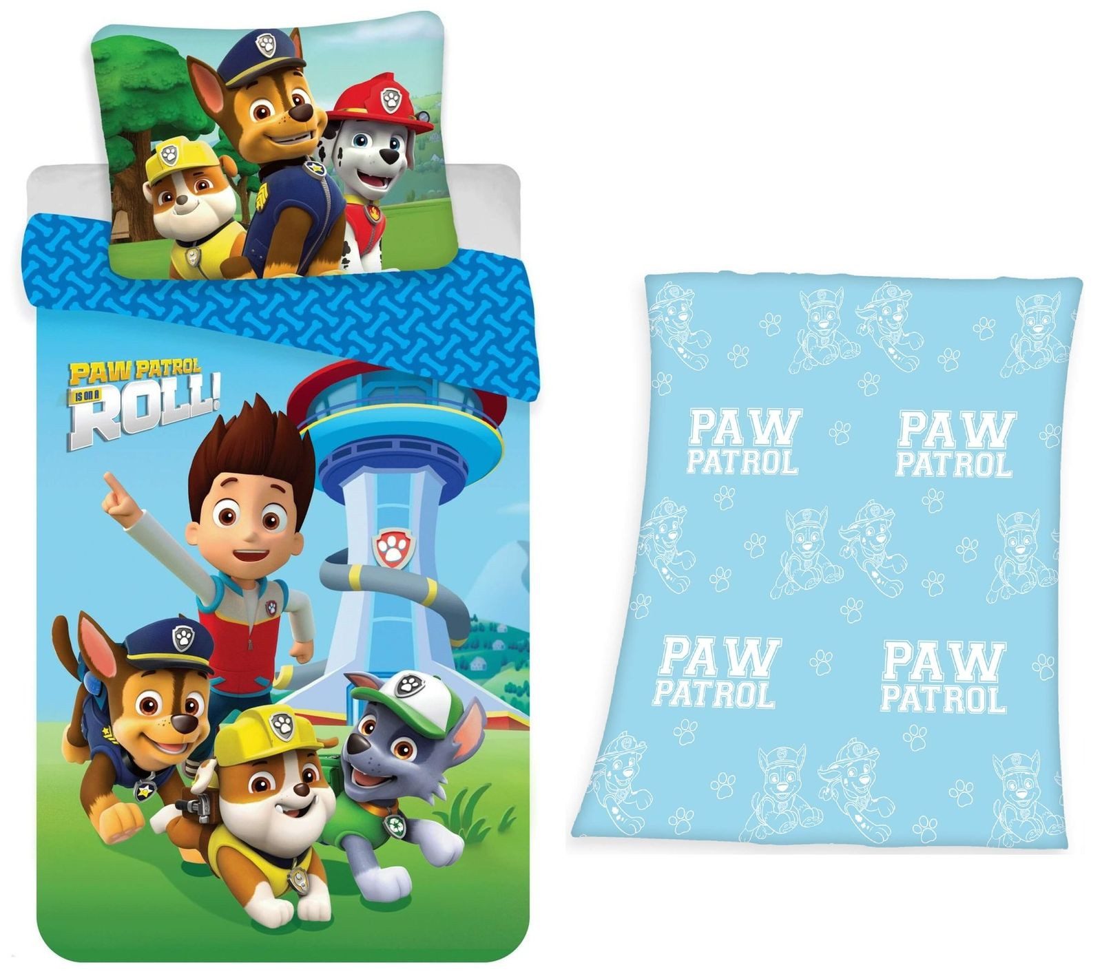 Bettwäsche PAW Patrol - Bettwäsche-Set, 135x200 und Fleece-decke GLOW, 130x160