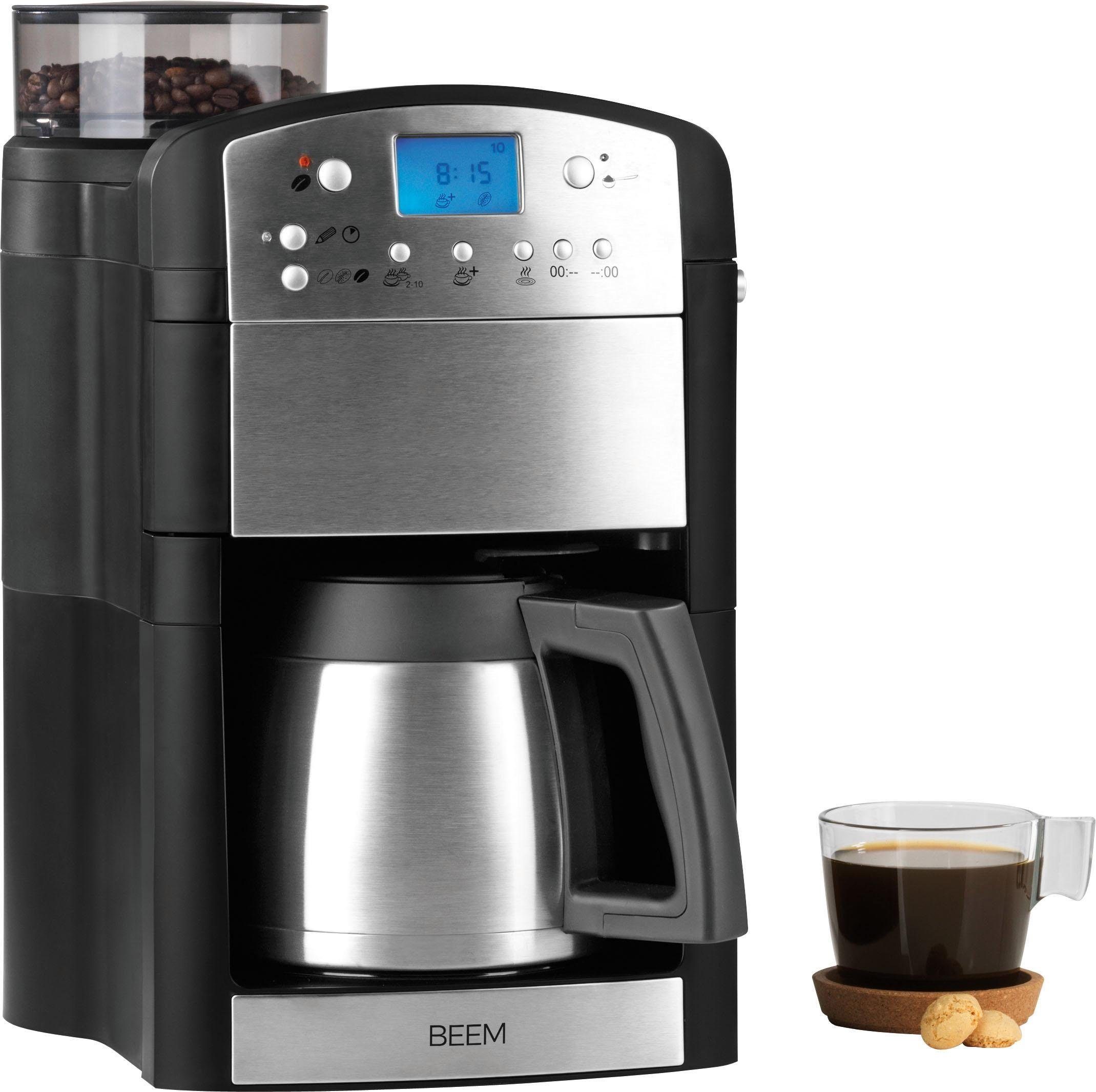 BEEM Filterkaffeemaschine Kaffeemaschine Isolierkanne Thermokanne,  Permanentfilter, Bohnen und gemahlenem Kaffee 10 Tassen Kaffeestärke  wählbar, 24h Timer
