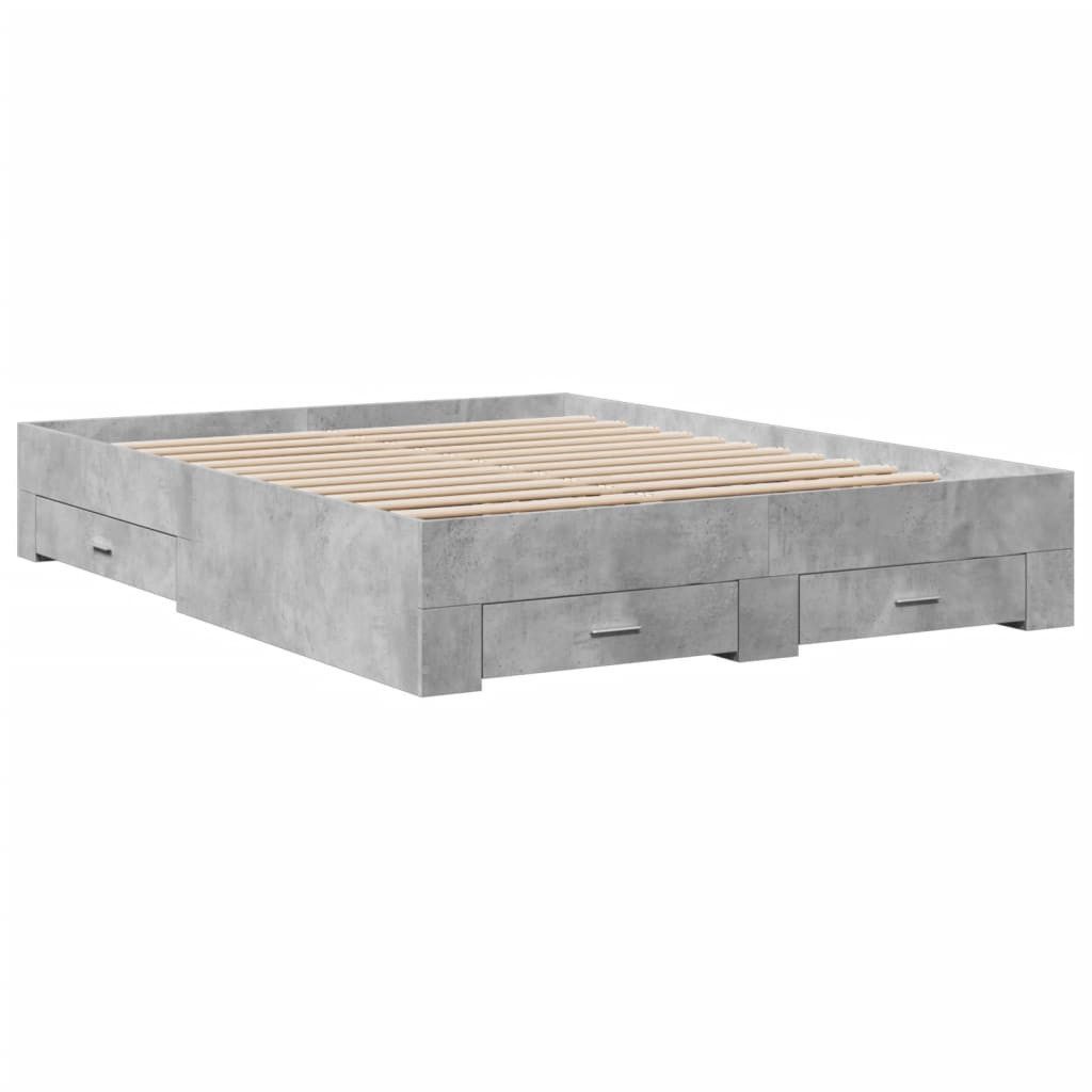 vidaXL Bett Bettgestell mit Schubladen Betongrau 140x200 cm Holzwerkstoff