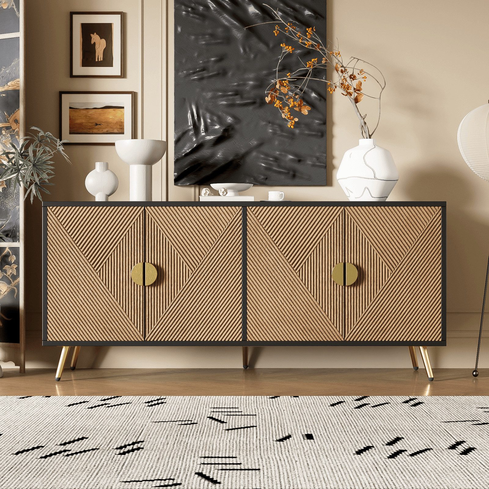 Beistellschrank 160cm Luxuriöses Sideboard mit 4 Türen und 4 Fächern
