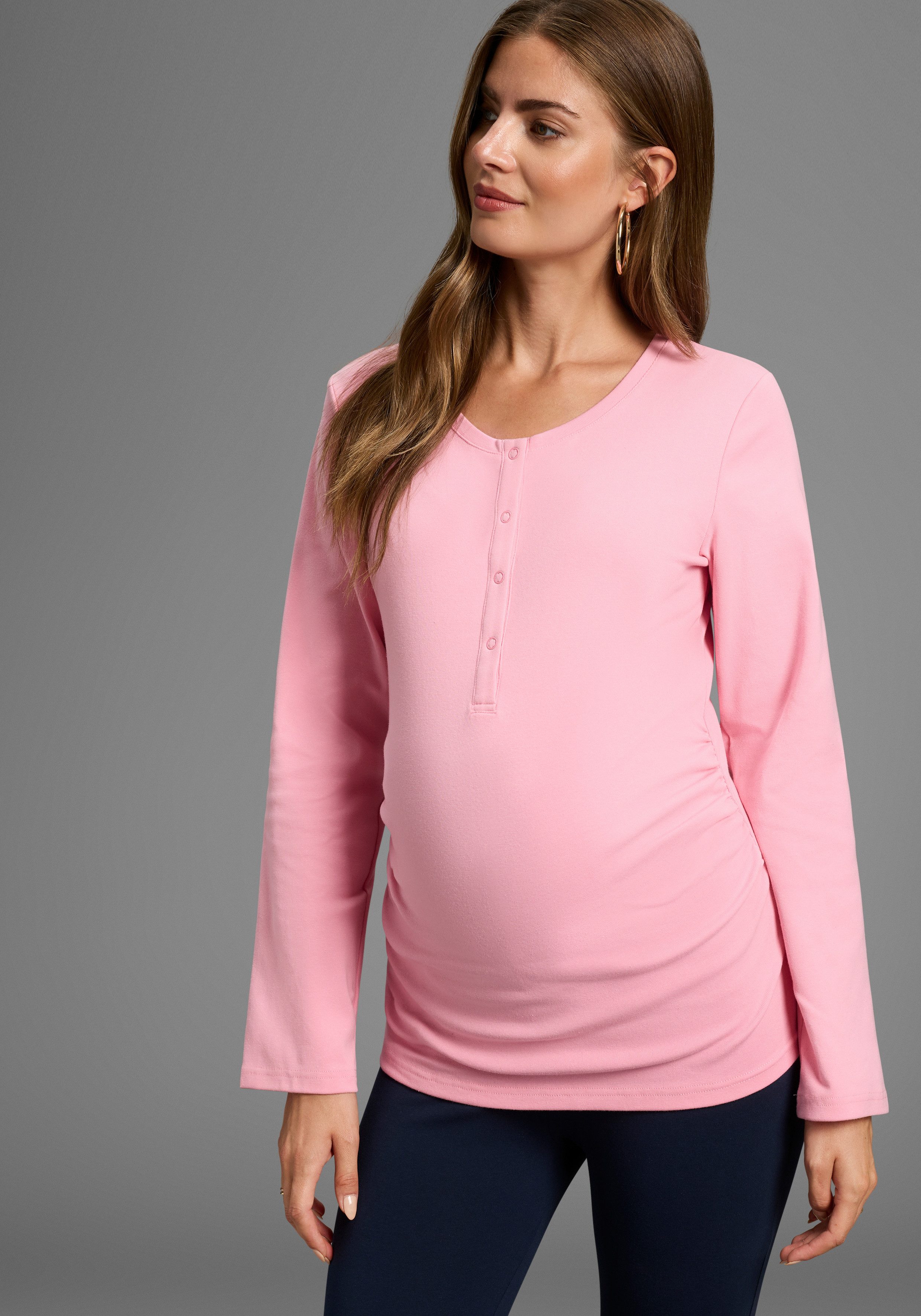 Neun Monate Umstandsshirt 2er Pack Stillshirts mit praktischem Ausschnitt (2-tlg) 2er Pack Umstands-Shirt für Schwangerschaft und Stillzeit