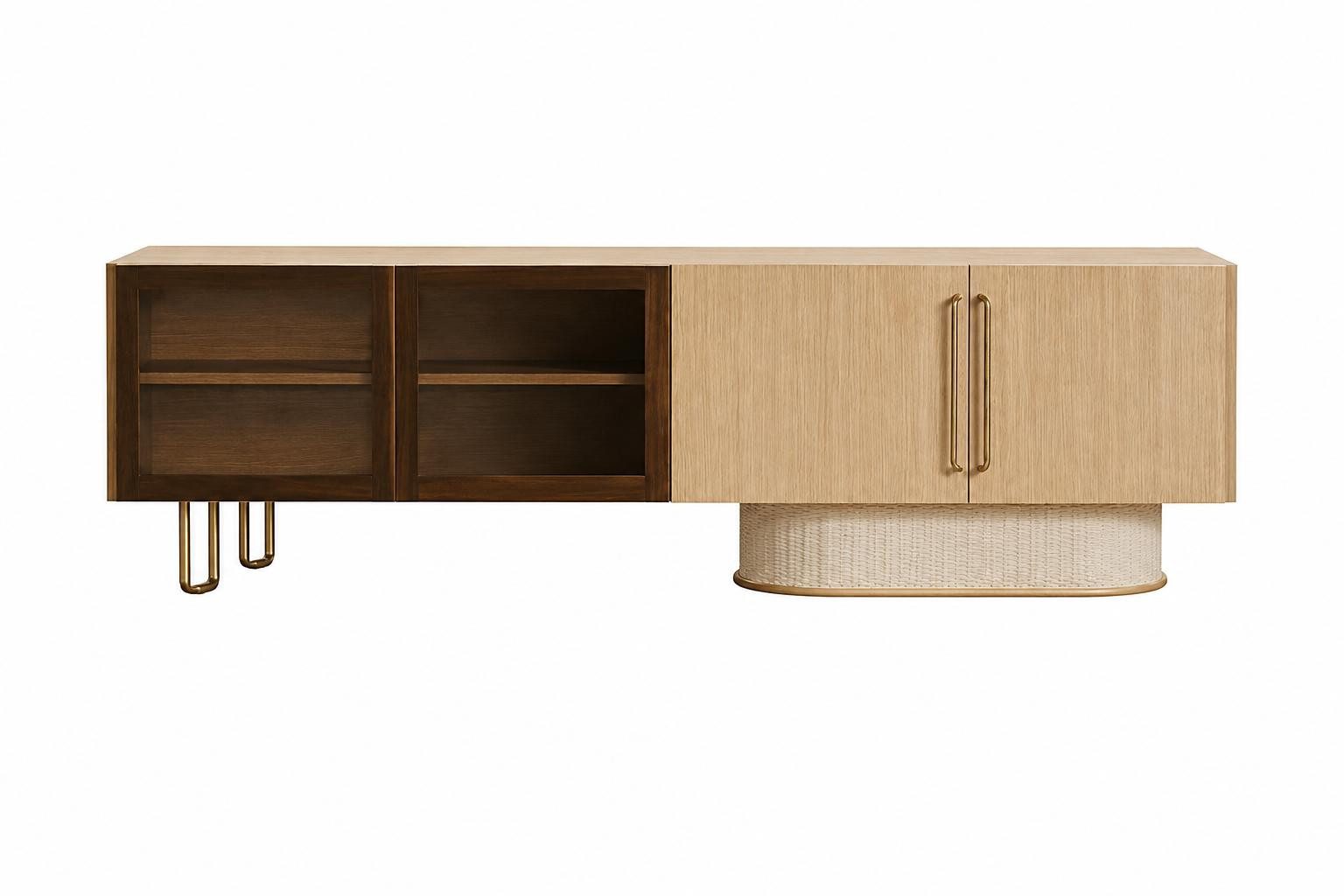 JVmoebel Lowboard Elegantes TV-Lowboard aus Holz mit Glasfront und Stauraum Design, Made in Europa