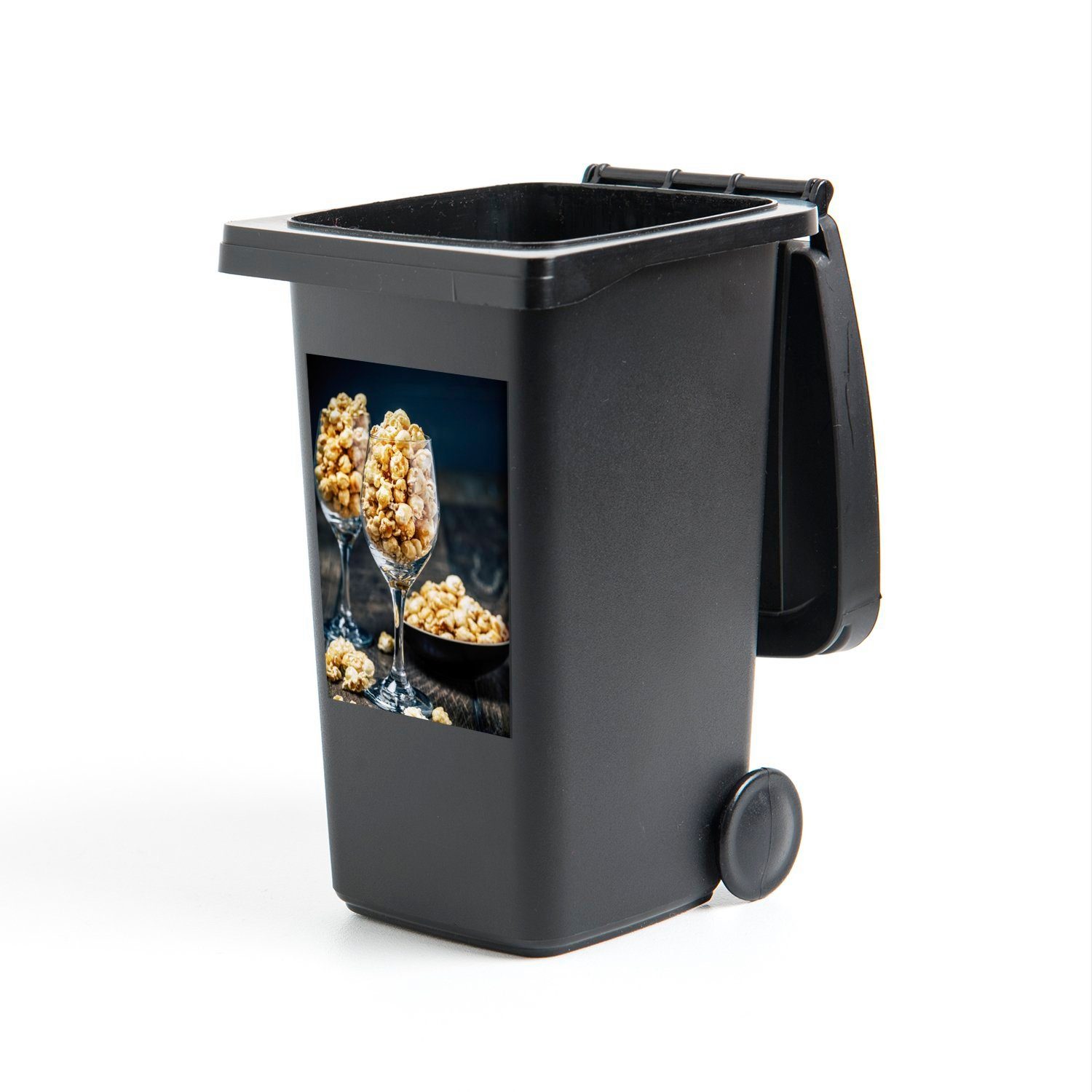 MuchoWow Wandsticker Popcorn in Weingläsern (1 St), Mülleimer-aufkleber, Mülltonne, Sticker, Container, Abfalbehälter