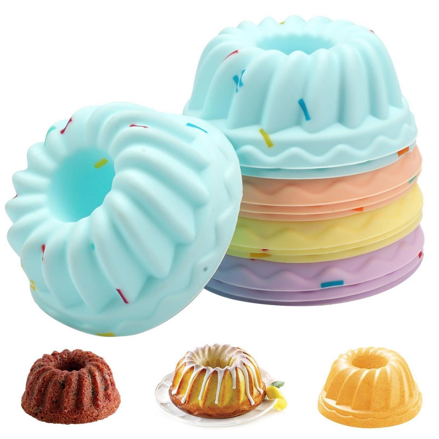LuxusKollektion Gugelhupfform Gugelhupf-Backform Silikon 12 Stk. Mini 4 Farben, (12-tlg)
