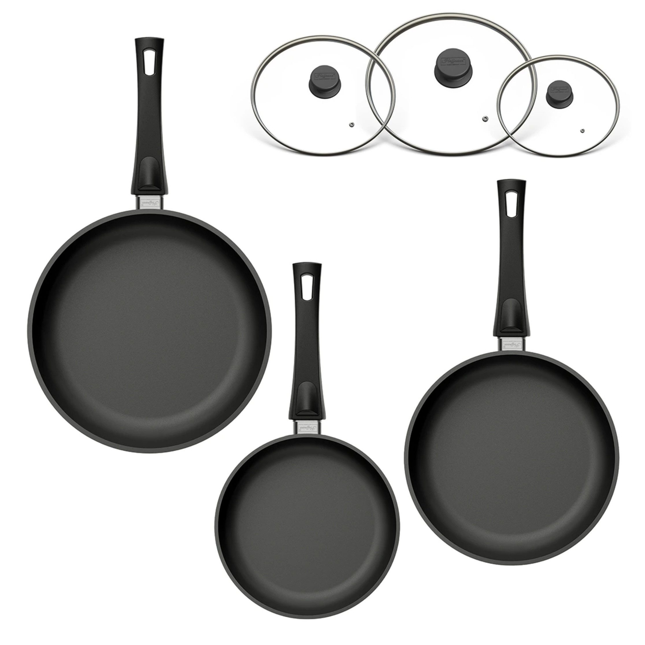Hoffmann Germany Pfannen-Set STONIQ Bratpfannen 3er Ø 20+24+28 cm IQ-SHIELD – Made in Germany, Aluguss (Set, 3-tlg., 1x Bratpfanne Ø 20 cm + 1x Ø 24 cm + 1x Ø 28 cm), Gesamtvolumen 3,2 l, abnehmbarer Stielgriff, Induktion, PFAS-frei