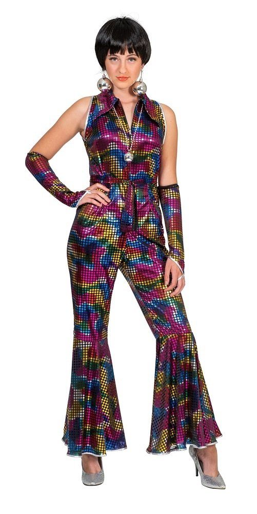 Funny Fashion Kostüm Disco Rainbow Glitter Jumpsuit Anzug für Damen - B