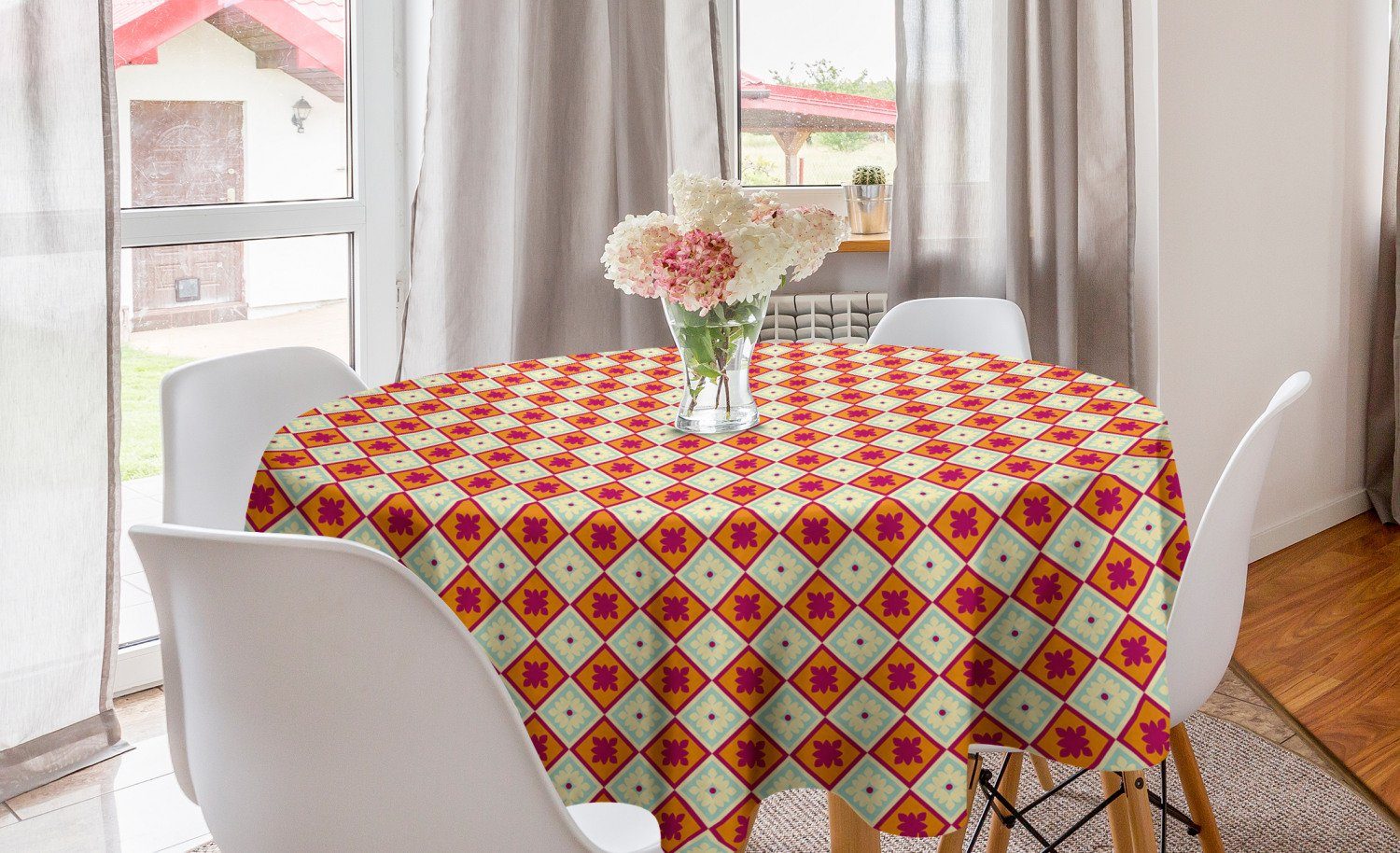 Kreis Dekoration, Tischdecke Squares Küche Esszimmer für Abstrakt Abakuhaus Abdeckung Tischdecke Blumen-Inspired