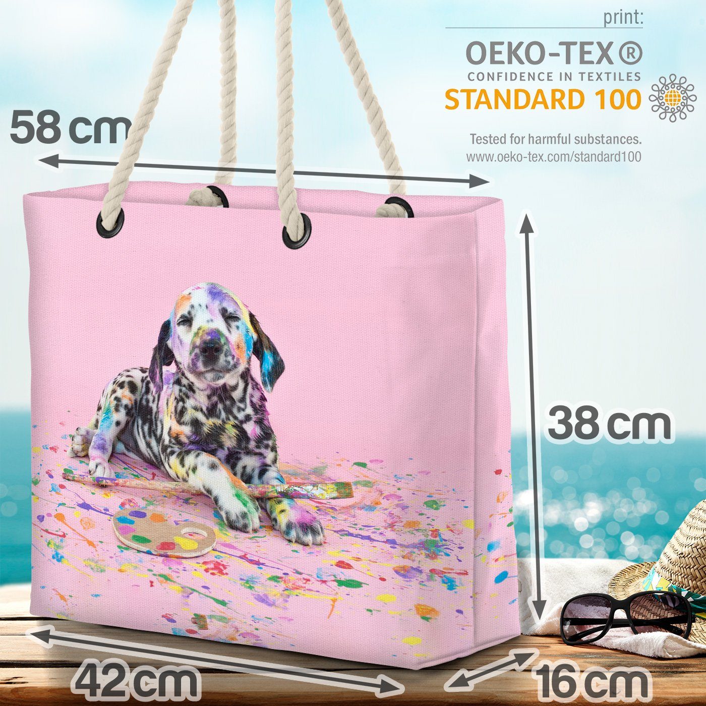 Strandtasche Bulldogge Dog Farbe VOID Rasse Dalmatiner (1-tlg), Hund Welpe Tier Haustier Grafik