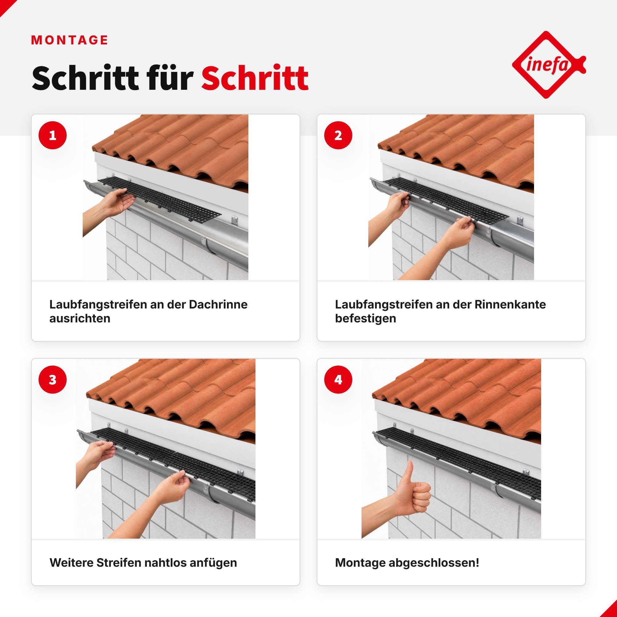 INEFA Dachrinne Laubfangstreifen Dachrinnen Laubschutz NW 100-150 (100-160mm), 100cm. 1 Stk., Dachrinnenschutz, Dachrinnenabdeckung Made in Germany – Bild 4 von 5