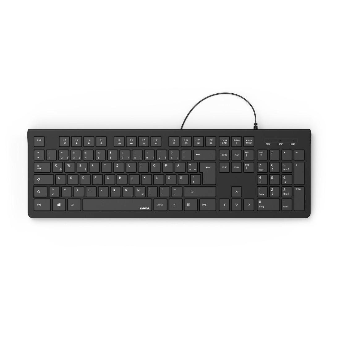 Hama Basic-Tastatur "KC-200", Tasten/Klappbare Schwarz m Kabellänge USB-A-Stecker, Standfüße) (Abgesetzte PC-Tastatur 1,5