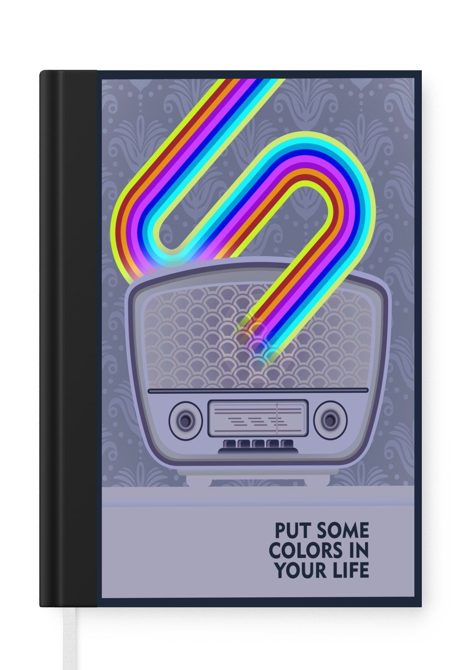 MuchoWow Notizbuch Radio - Regenbogen - Vintage - Musik - Bring Farbe in dein Leben -, Journal, Merkzettel, Tagebuch, Notizheft, A5, 98 Seiten, Haushaltsbuch