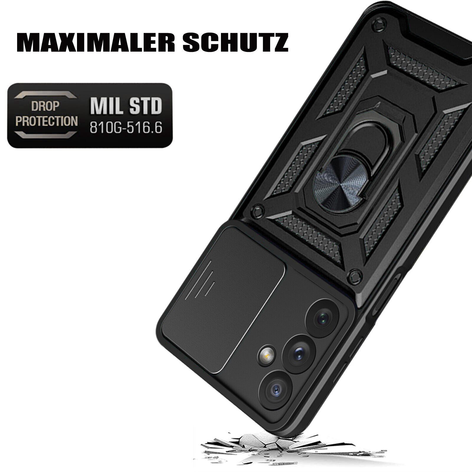 betterfon Handyhülle Panzerhülle für Samsung Galaxy A34 5G mit Kameraschutz & Ringhalter, Outdoorhülle mit Smartstand und Silikonkern – Bild 3 von 5