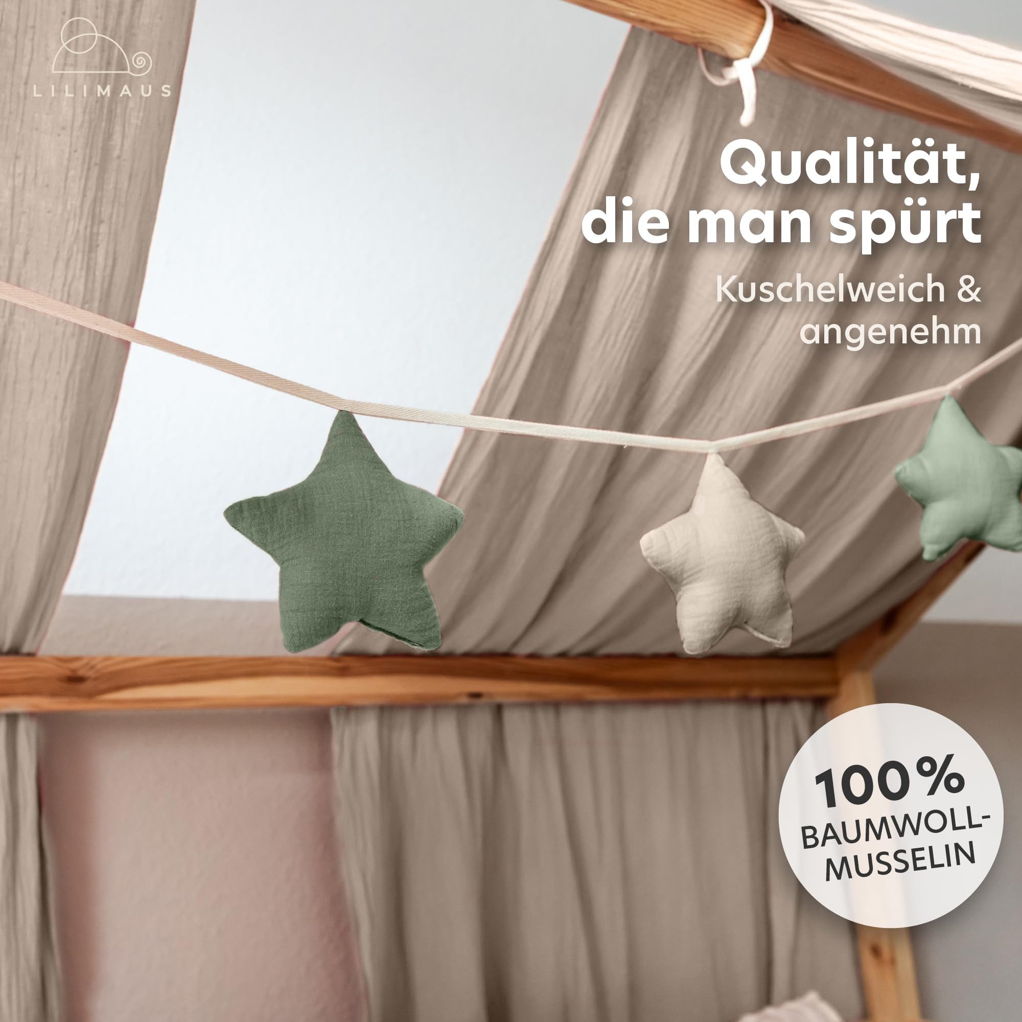 lilimaus Wimpelkette Sternenkette für Kinderzimmer - handgenähte Stoff-Girlande, handgefertigte Stoff-Girlande ca. 300 cm - Wimpel oder Sterne