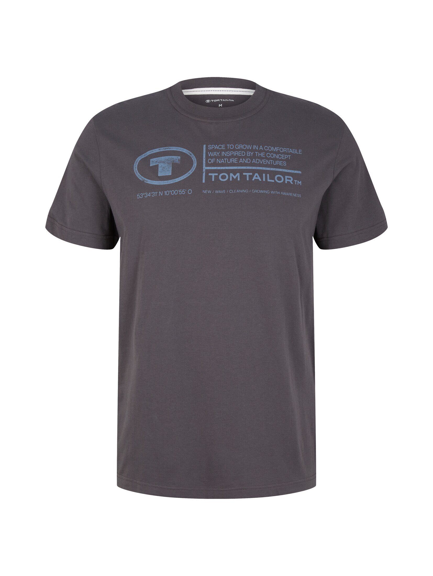 TOM TAILOR T-Shirt T-Shirt Tarmac Print Grey mit Logo