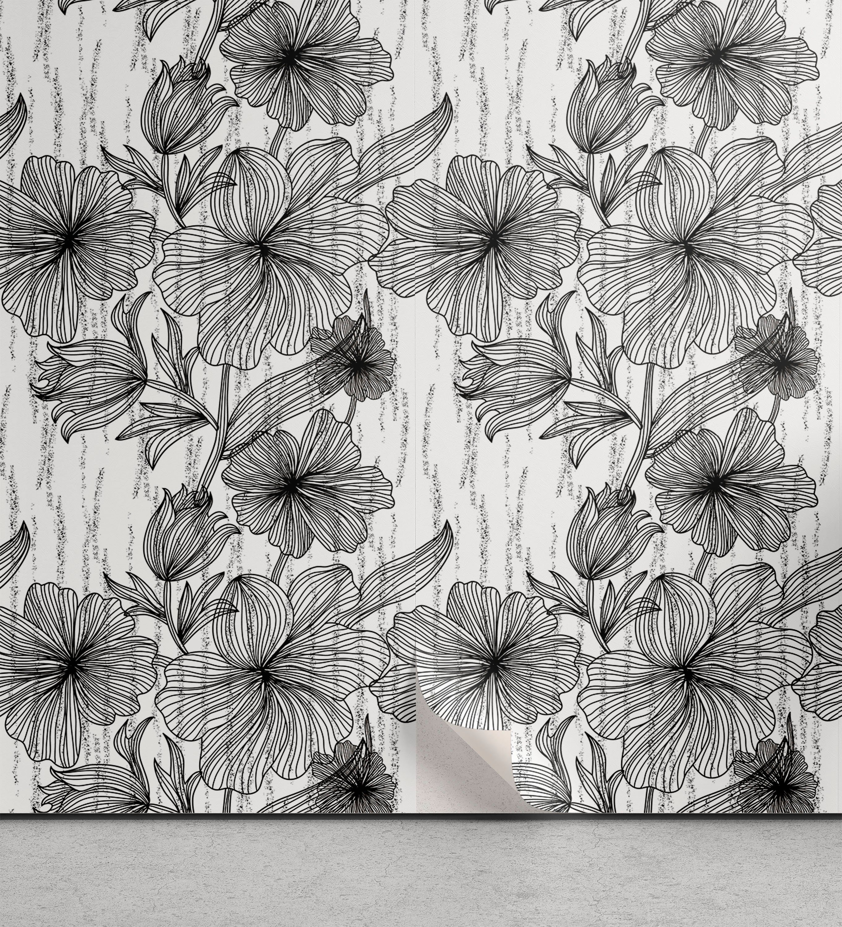 Handgezeichnete Vinyltapete Design Blumen Linie Küchenakzent, Art Wohnzimmer selbstklebendes Abakuhaus