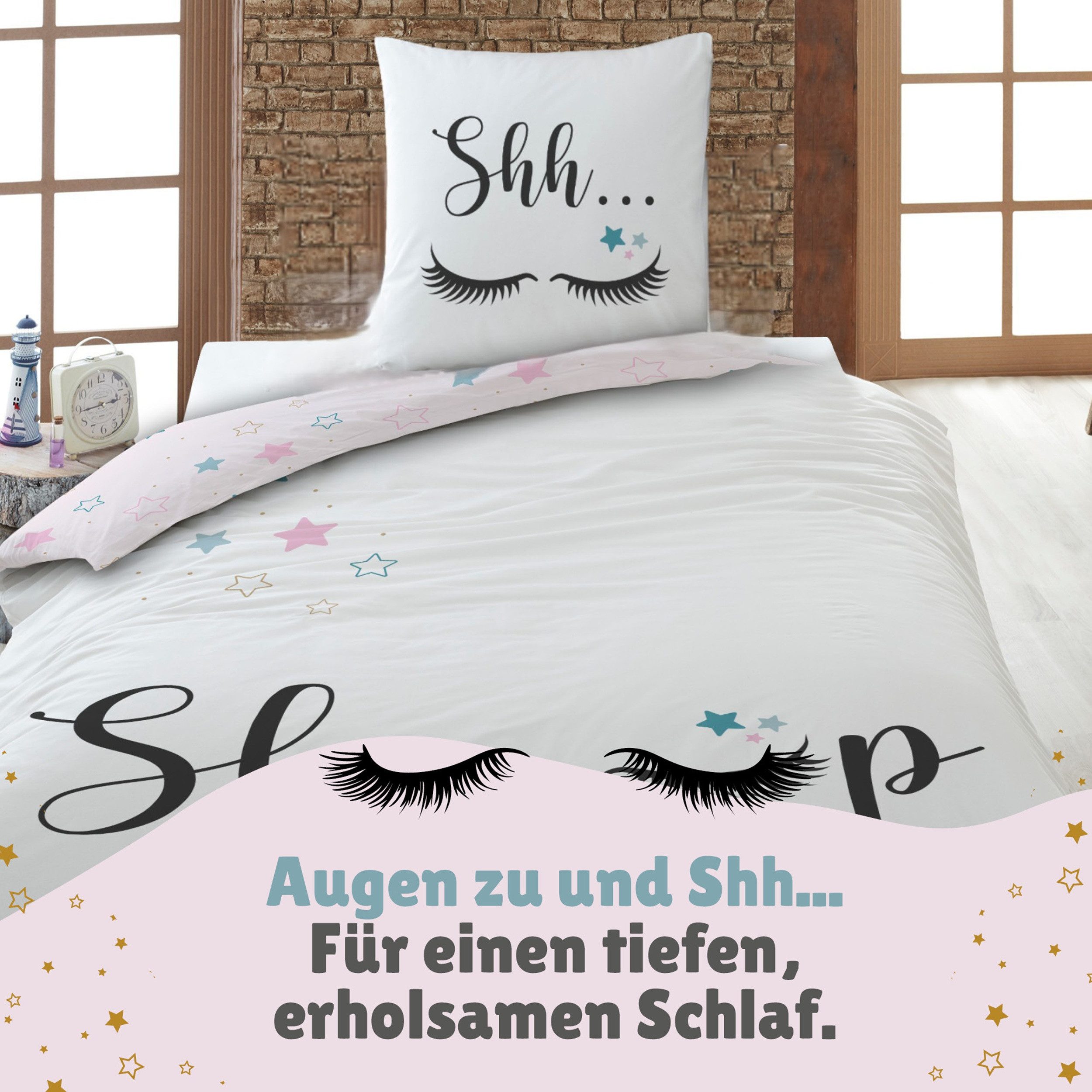 Familando Jugendbettwäsche "Sleep" Sweet Dreams Rosa 135x200 80x80 cm für M günstig online kaufen