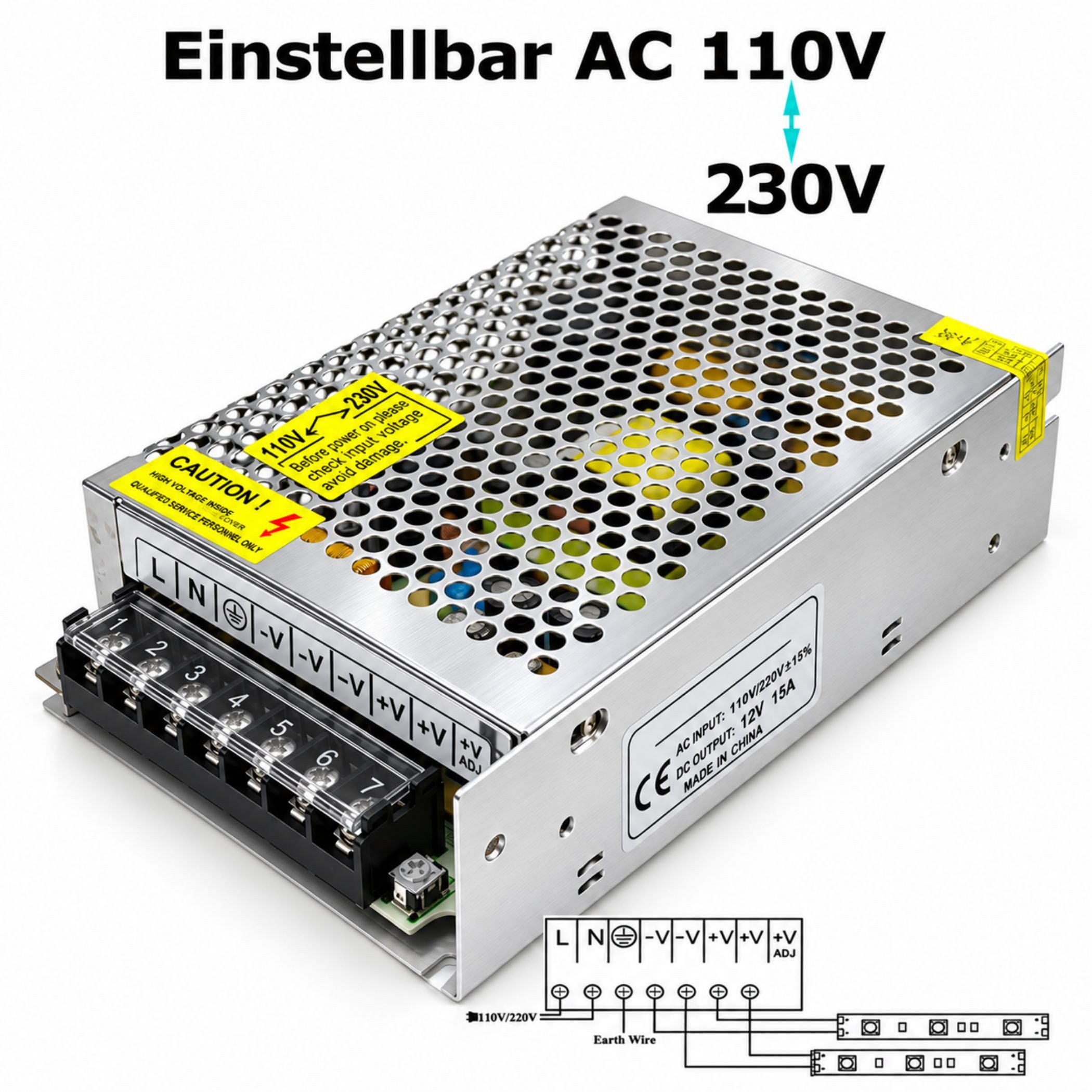 Bolwins A15C Bolwins AC/DC Schaltnetzteil Netzteil Adapter 230V / 12V 20A 240W AC/DC-Einbaunetzteil (AC 230V auf DC 12V Hohe Ausgangsleistung Überlastschutz) – Bild 4 von 5