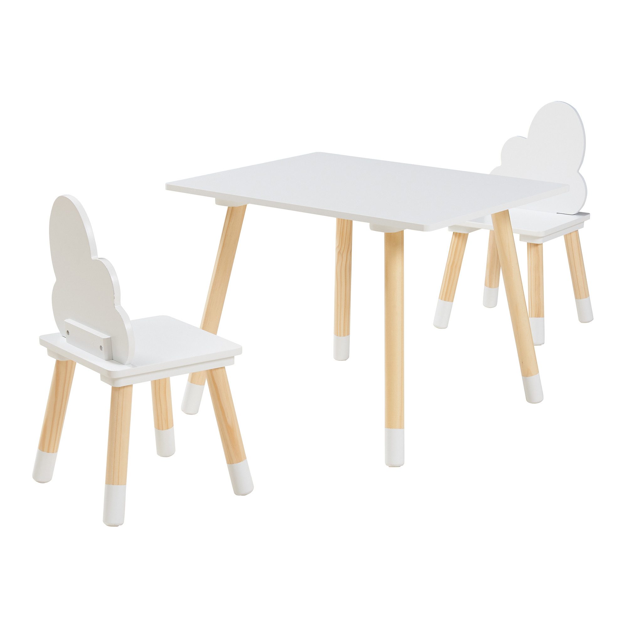 en.casa Kindersitzgruppe, (Set, 3-tlg), »Hovle« mit Wolken-Design Kiefernholz+MDF Weiß